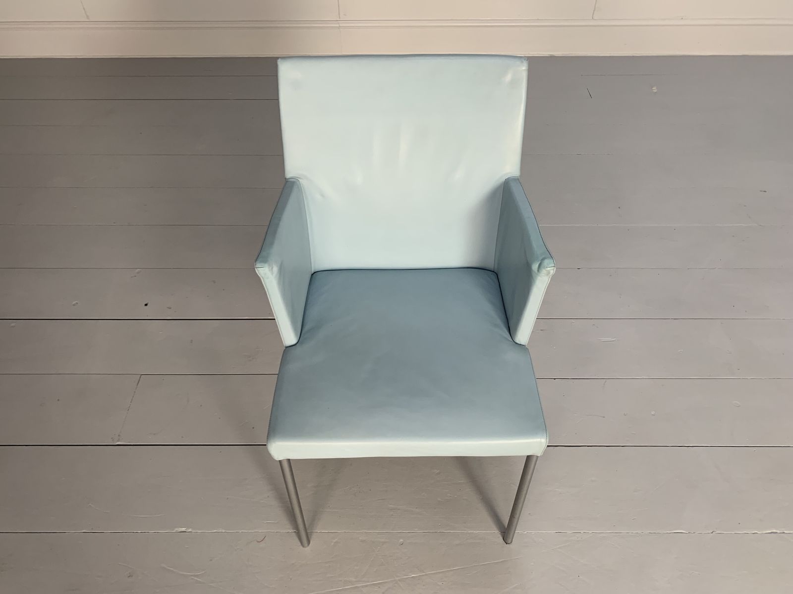 Furniture Suite Of 8 Walter Knoll “Jason 391” Dining Chairs – In Sky Blue Leather photo