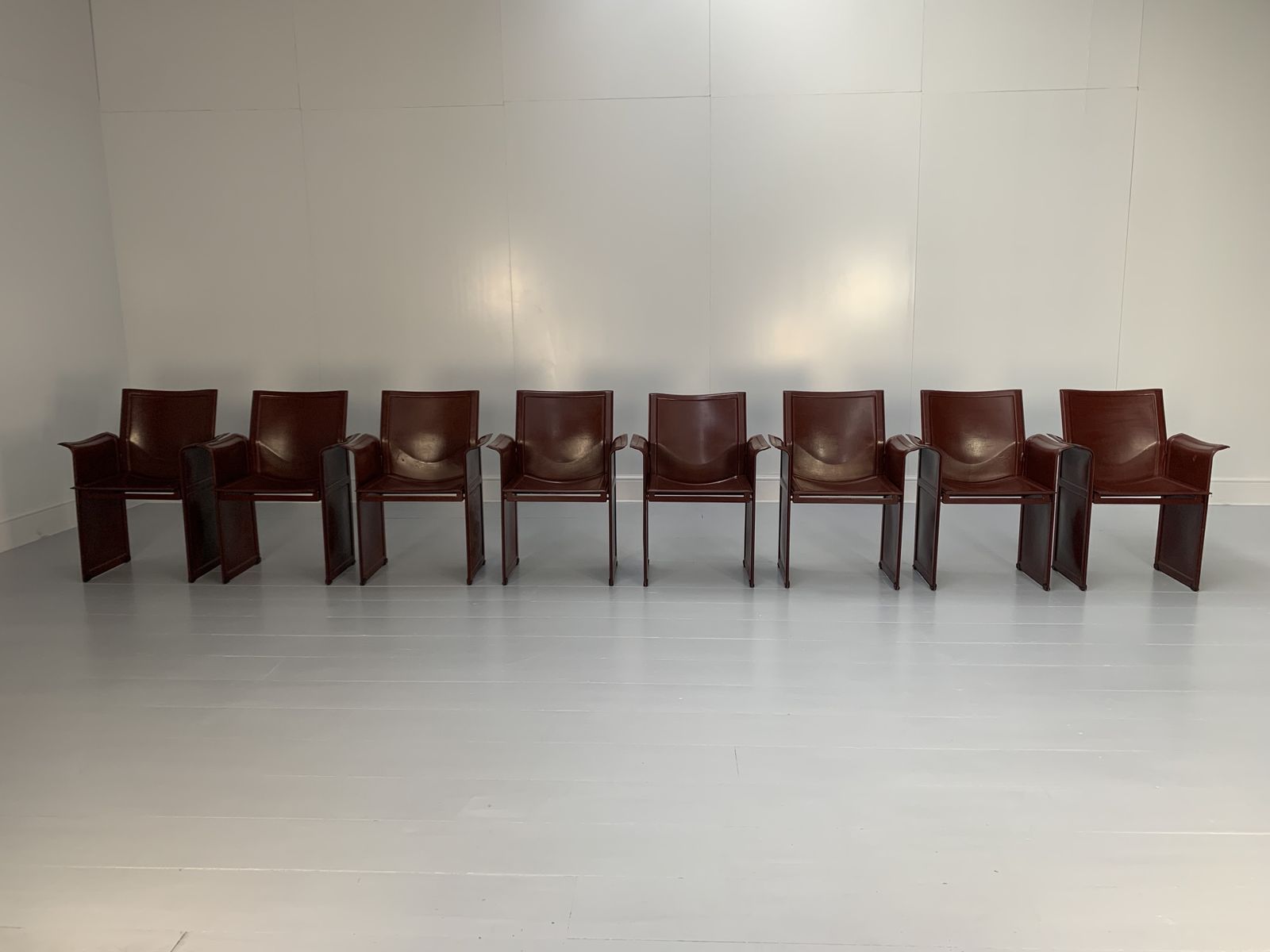 8 Matteo Grassi “Korium” Dining Chairs – In Brown Coach Leather photo for sale