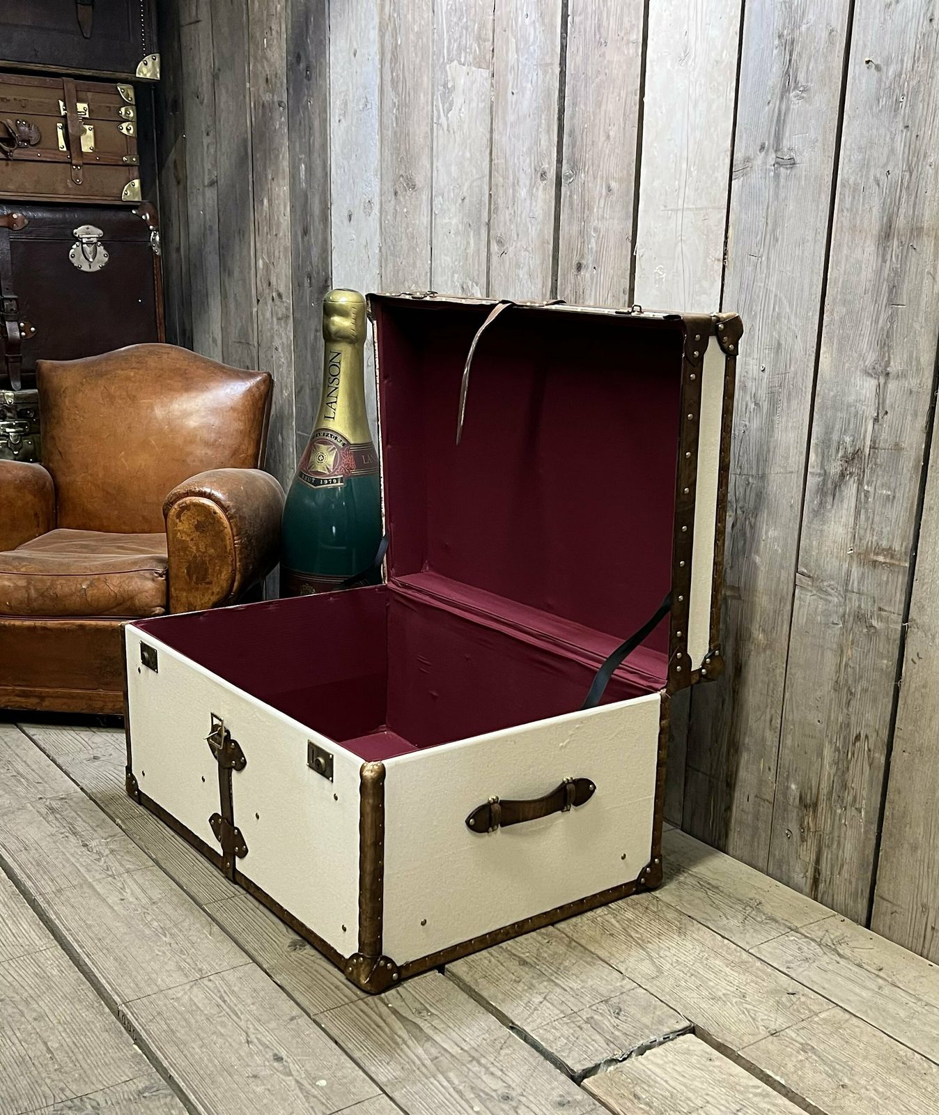 Tori Natural Plain Natural Fabric & Leather Coffee Table Trunk Chest Home Decor Furnishings photo furniture