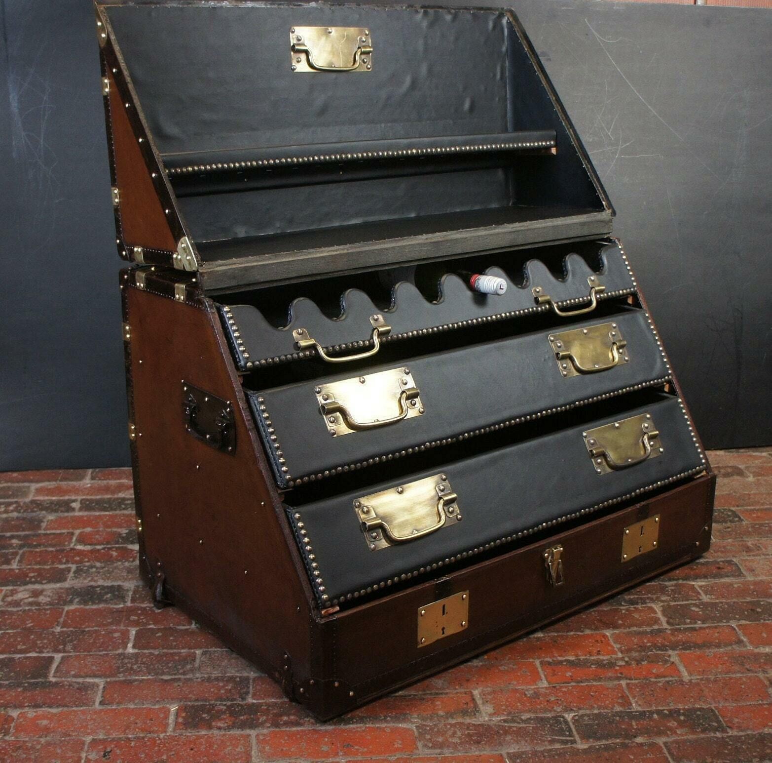 Bespoke Antique Steamer Trunk Wine Table Storage photo for sale