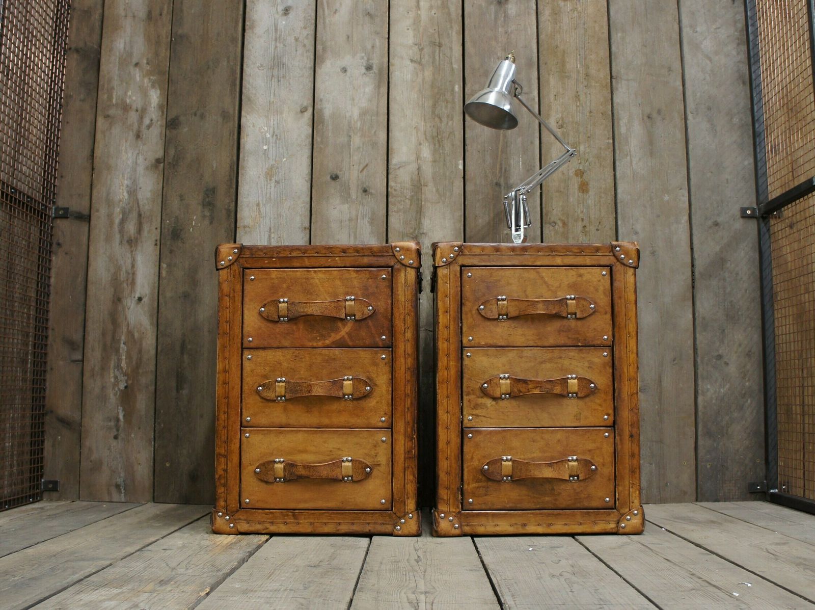 Luxury Leather Hand Dyed London Tan Nightstands Draws Bedroom Furniture Home Decor Furnishings photo vinterior
