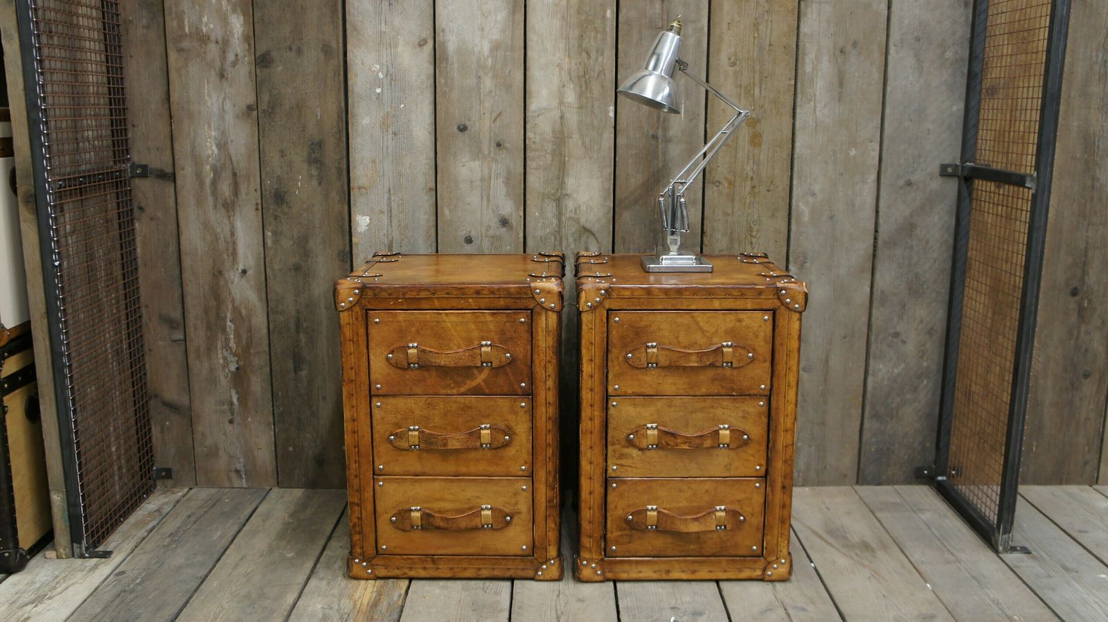 Luxury Leather Hand Dyed London Tan Nightstands Draws Bedroom Furniture Home Decor Furnishings photo vintage