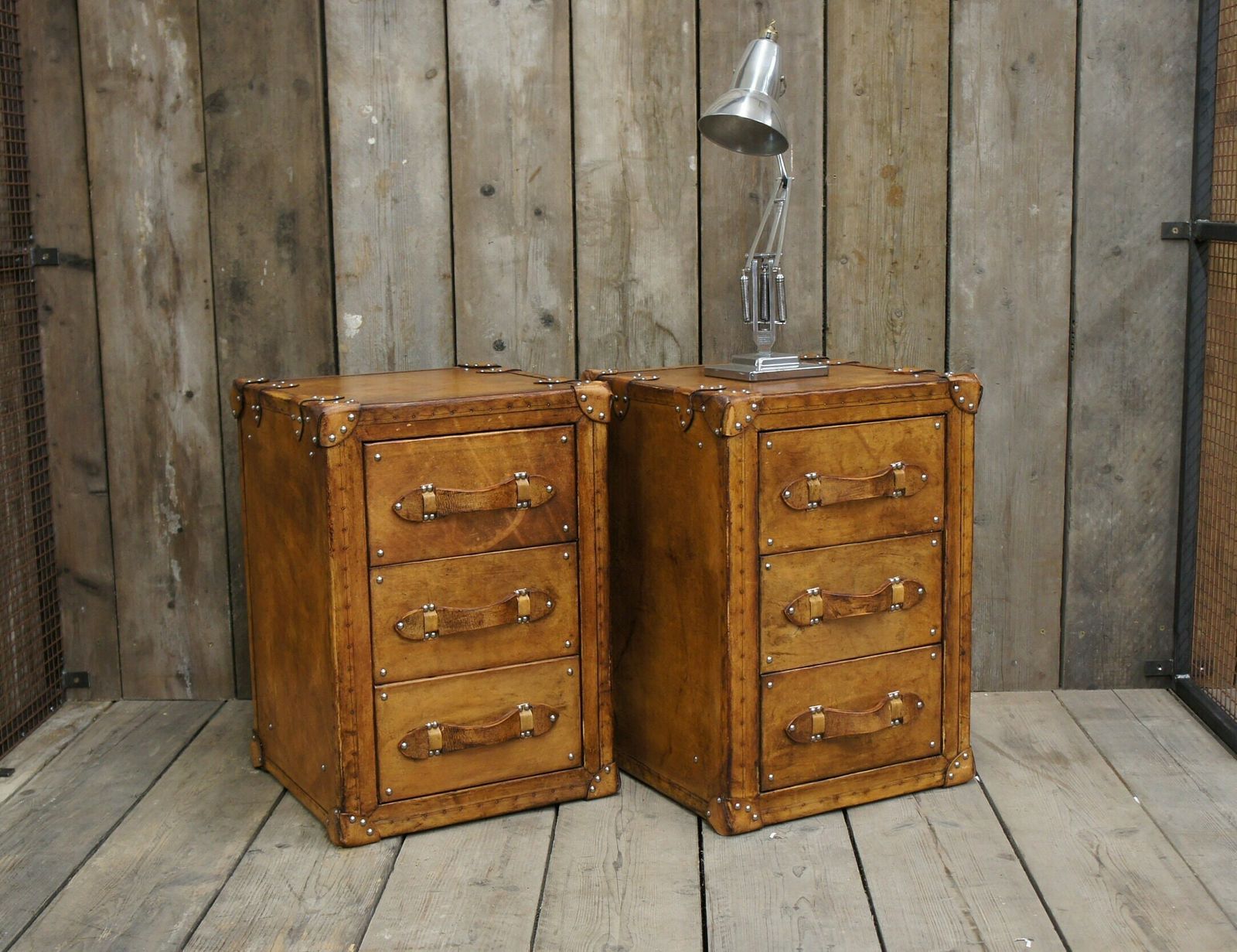 photo for sale Luxury Leather Hand Dyed London Tan Nightstands Draws Bedroom Furniture Home Decor Furnishings
