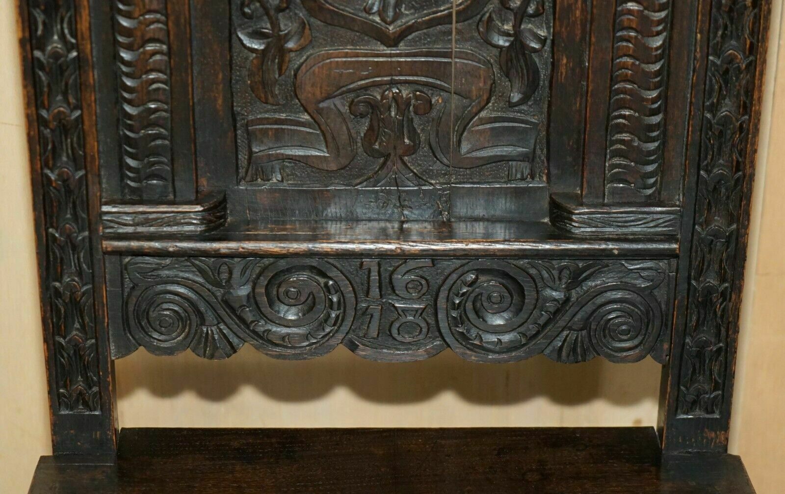 Antique Pair Of 17th Century Jacobean English Oak Chairs From The Film Hellboy photo vintage