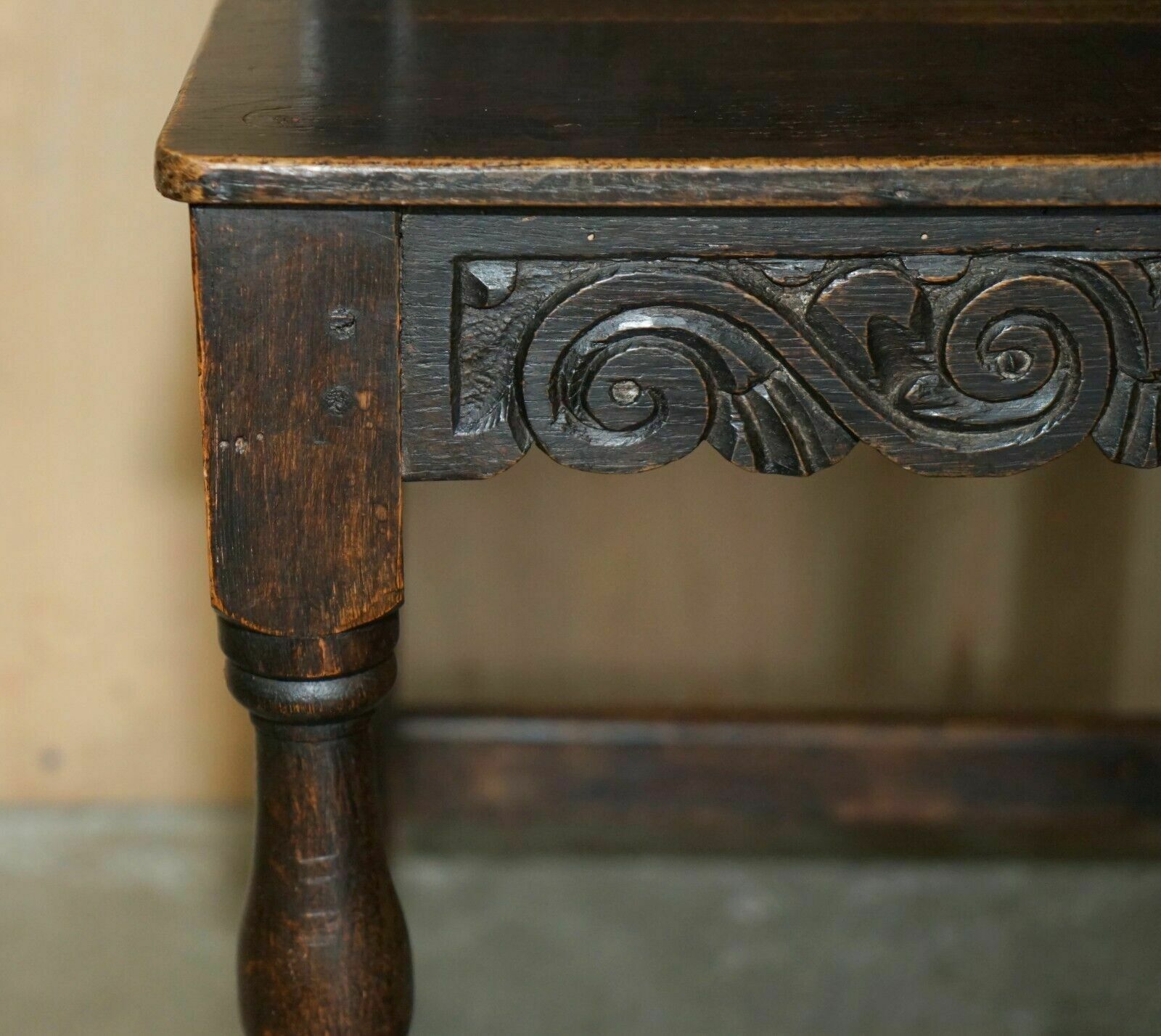 photo for sale Antique Pair Of 17th Century Jacobean English Oak Chairs From The Film Hellboy