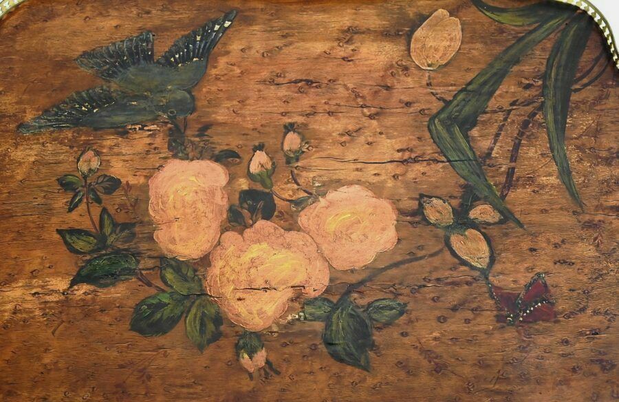 Small Thuya Speckled Living Room Table With Painted Decoration – 1920 photo buy