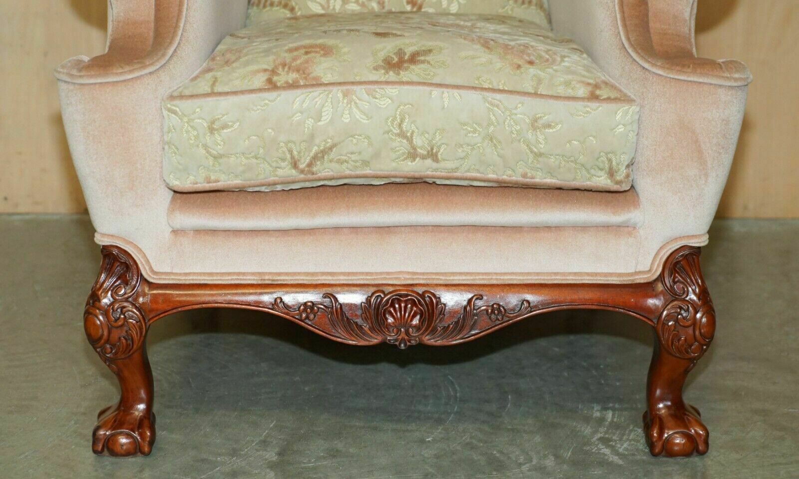 Stunning Pair Of Victorian Style Claw & Ball Feet Floral Wingback Armchairs photo buy