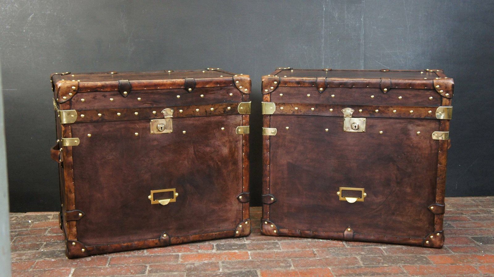 Real Leather Travel Trunks, End Table Trunks , Leather Chests , Room Decor , Home Furnishings photo for sale