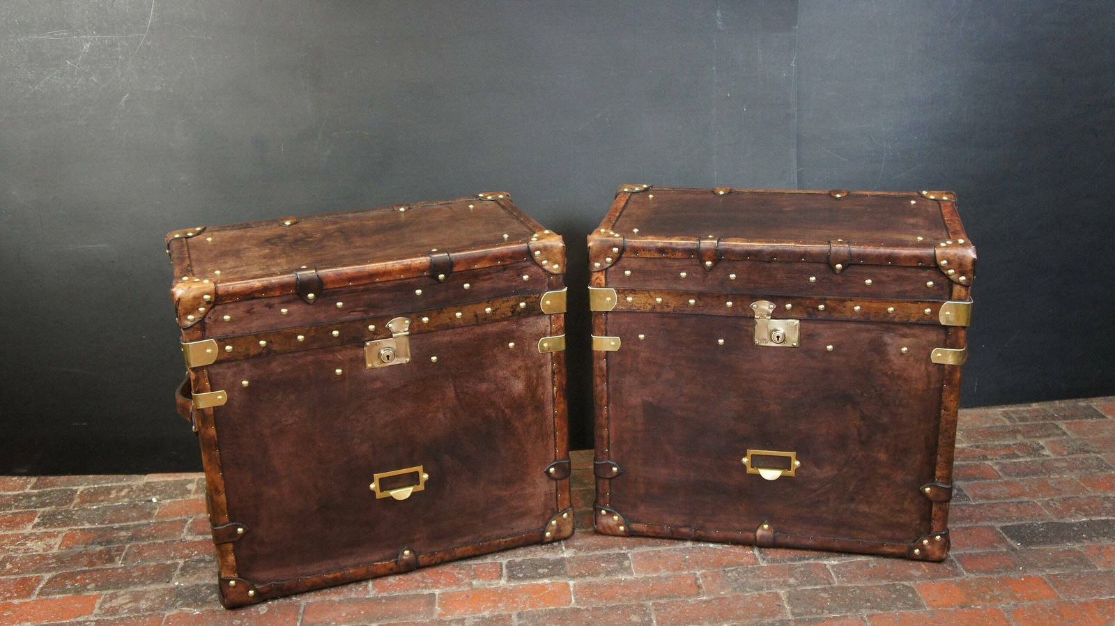 Real Leather Travel Trunks, End Table Trunks , Leather Chests , Room Decor , Home Furnishings photo Furniture