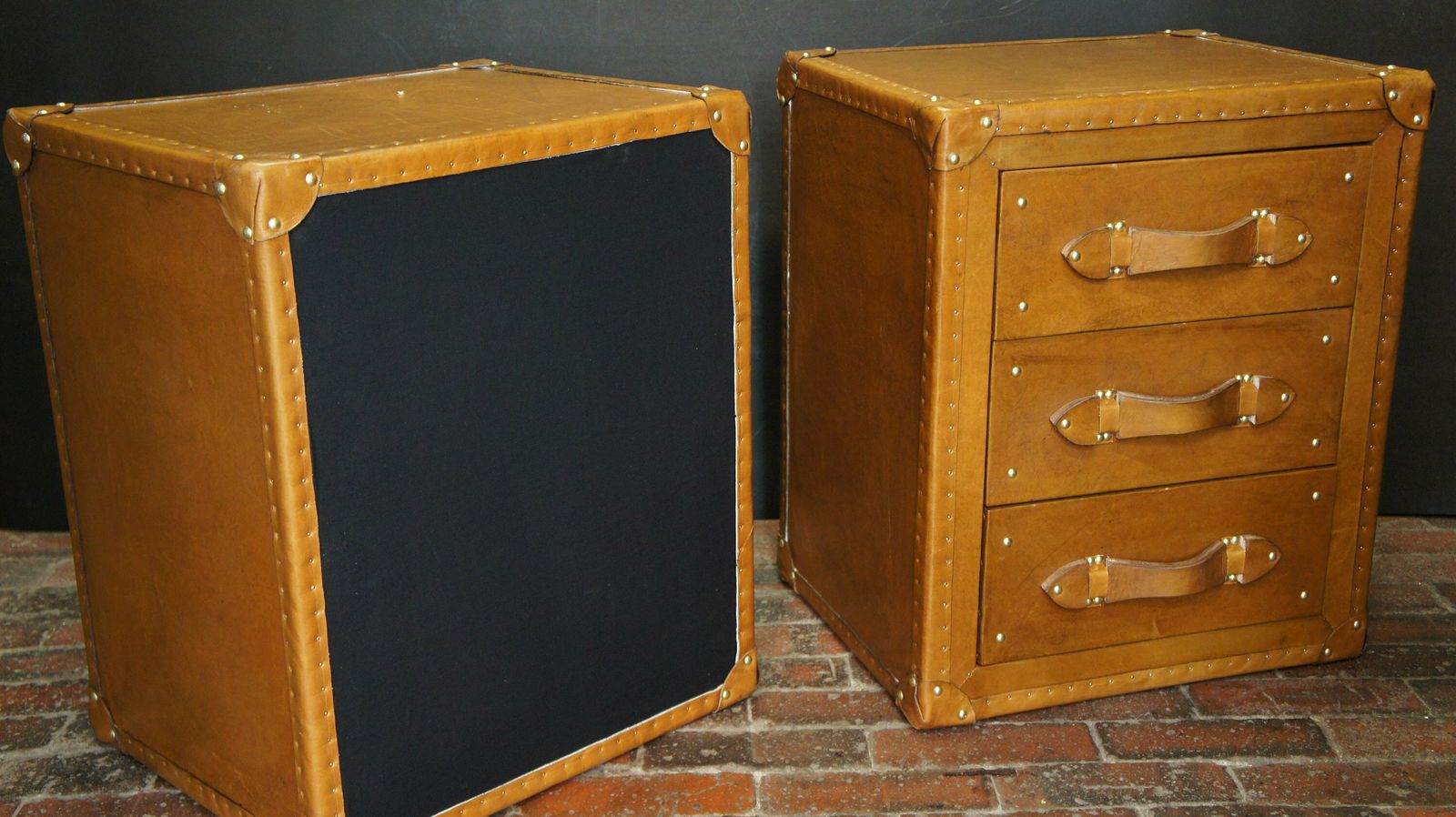 London Tan Leather Nightstands Bespoke Handmade English Room Decor Bedroom Furniture photo 1609.0
