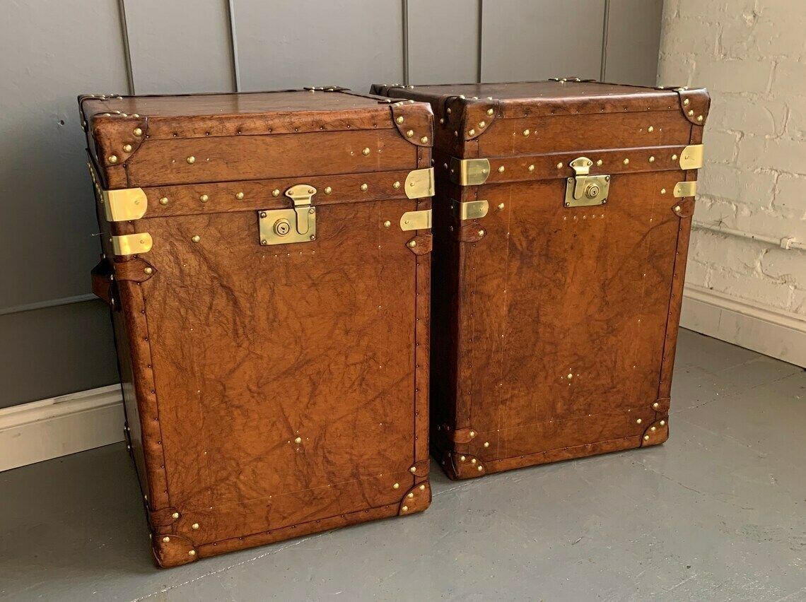 Library End Table Leather Colonial British Travel Trunks Room Decor photo Furniture