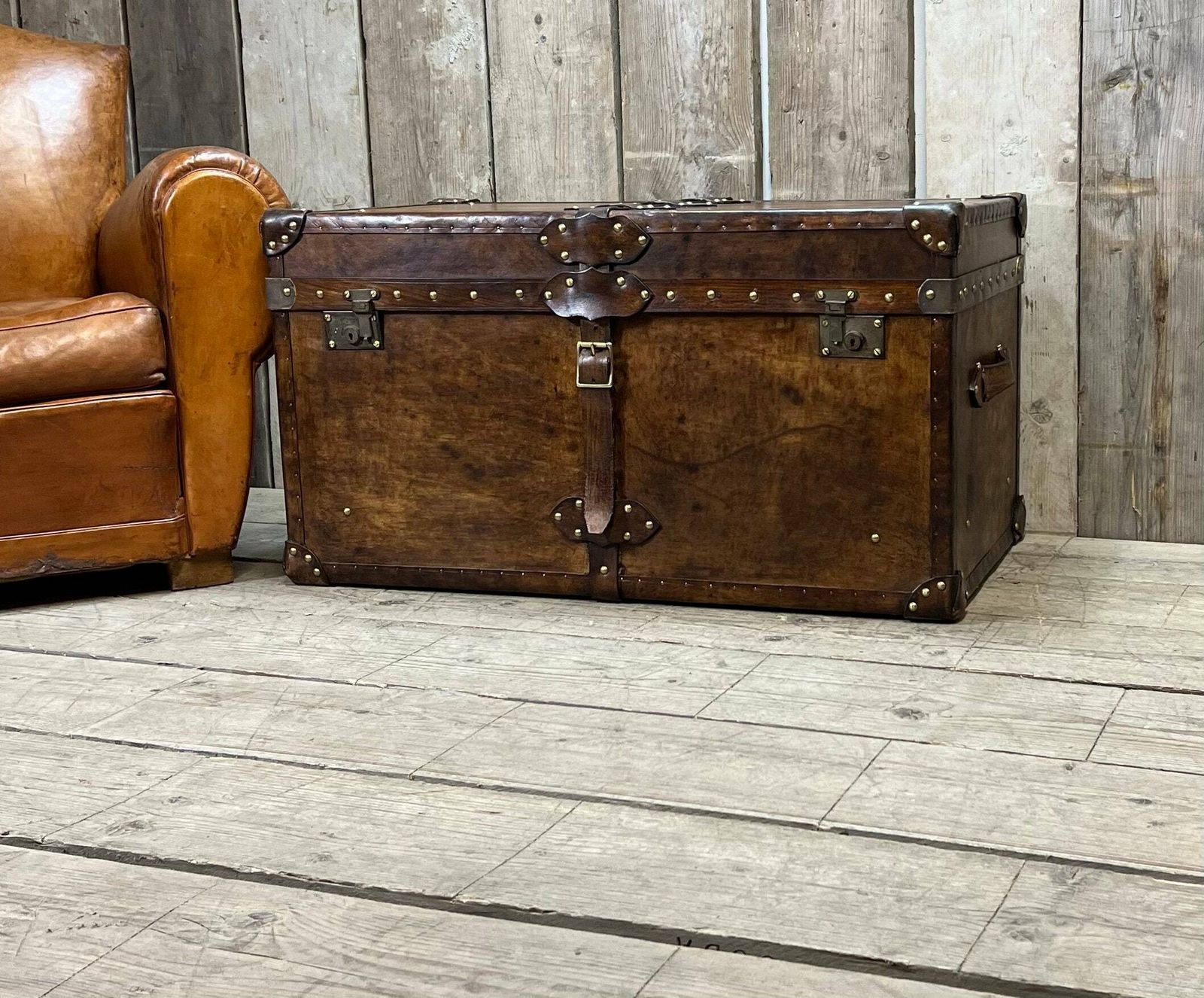Room Decor Leather Coffee Table Trunk Handmade In England photo for sale