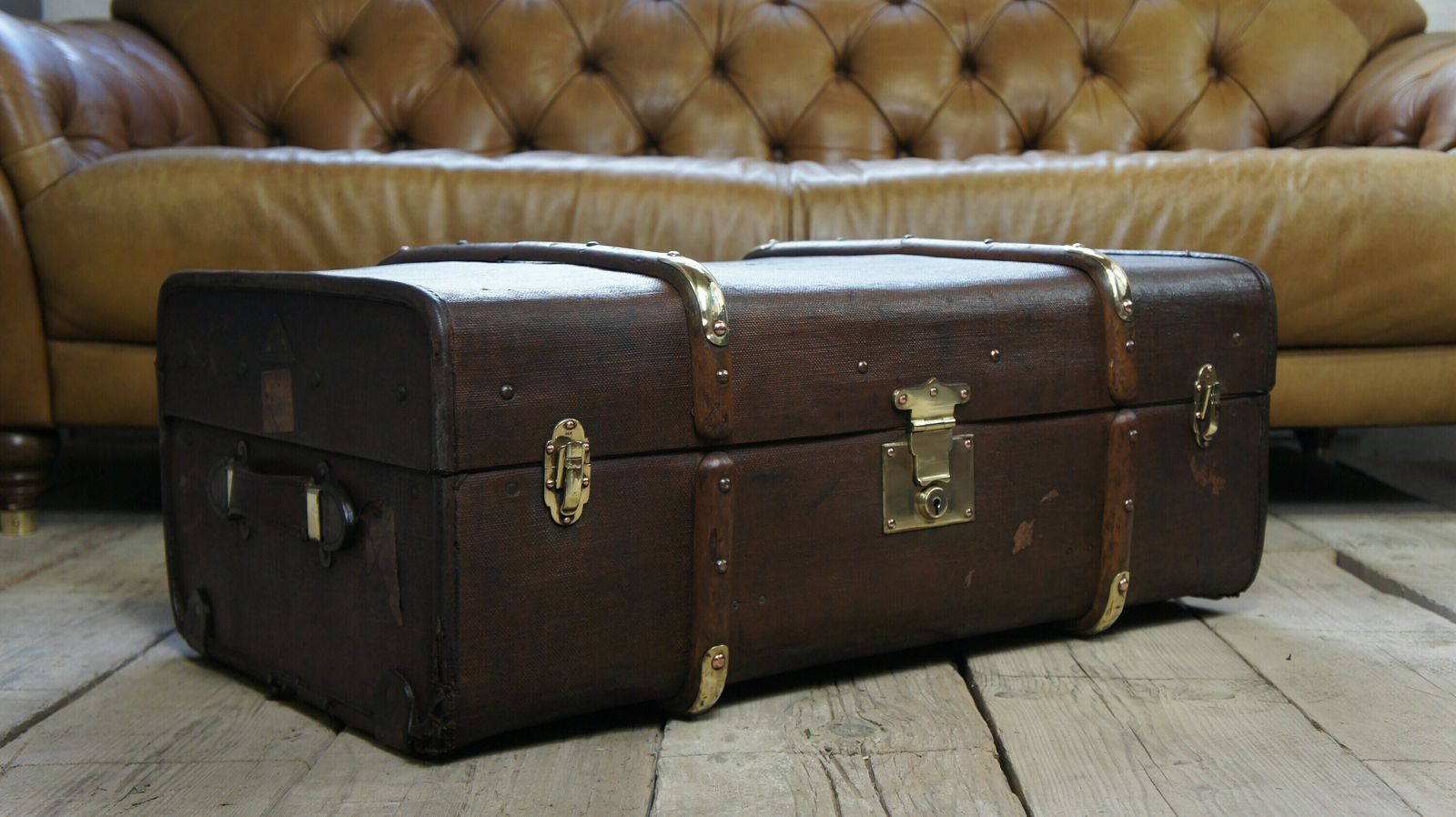 English Wood And Banded Travel Trunk photo 517.0