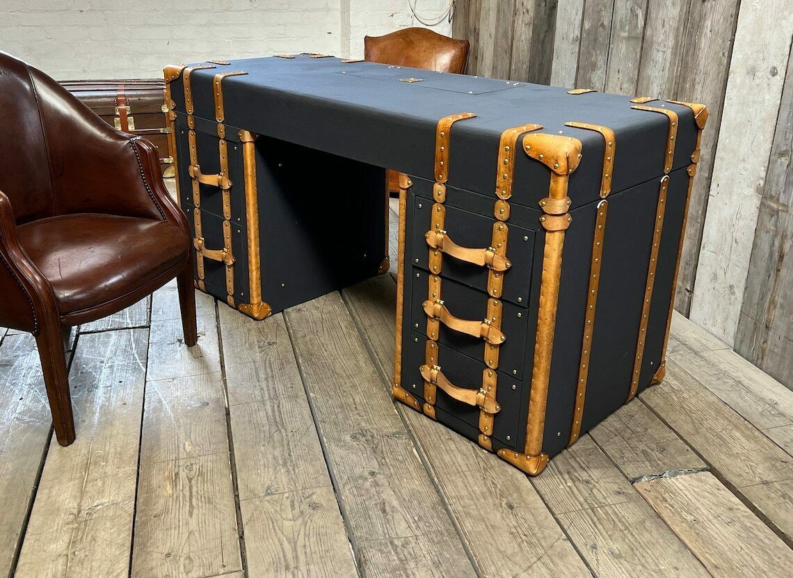 Home Office Leather Handcrafted Luxury Executives Desk Room Decor British Millerain Canvas