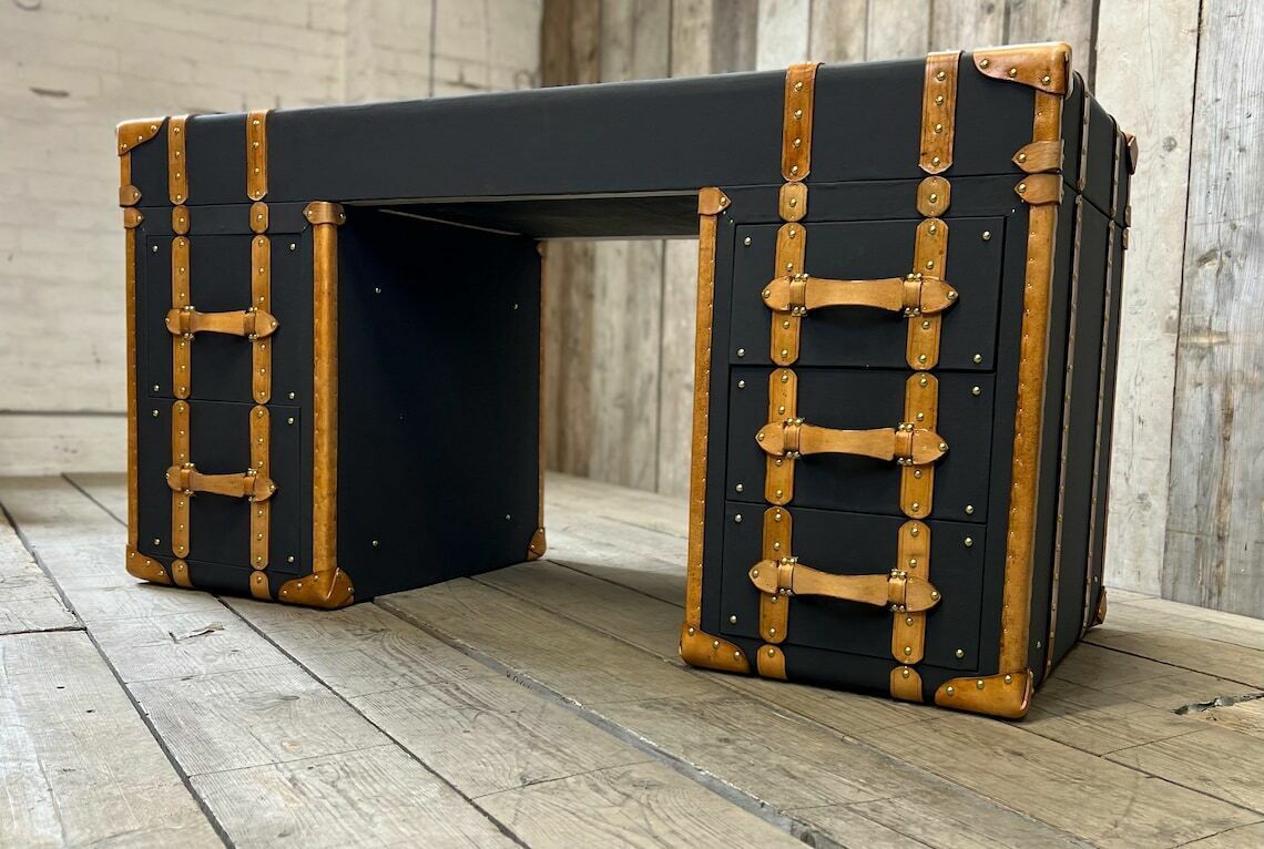 Home Office Leather Handcrafted Luxury Executives Desk Room Decor British Millerain Canvas photo Furniture