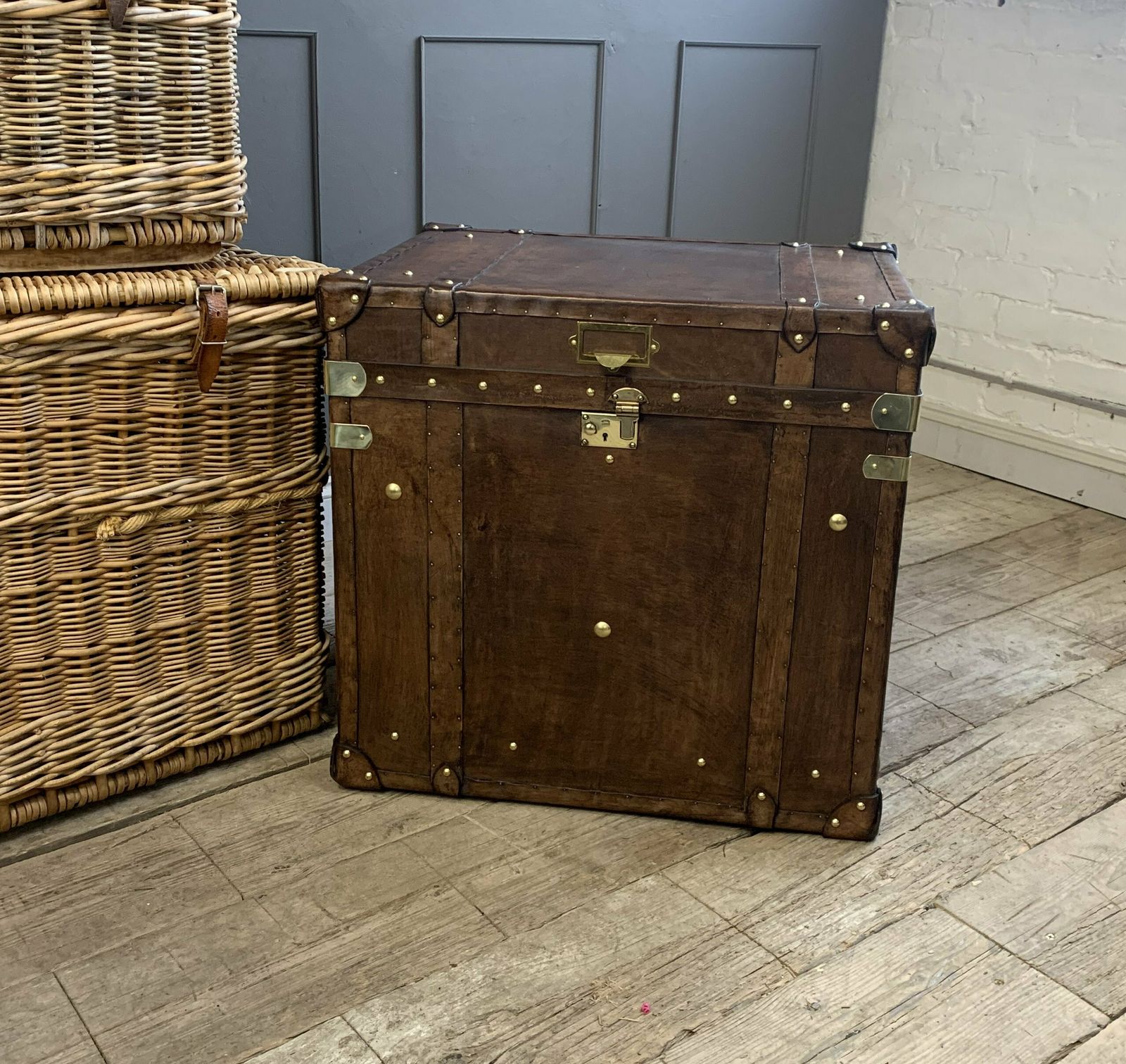 End Table Occasional Side Table In A Colonial English Travel Trunk Style photo for sale