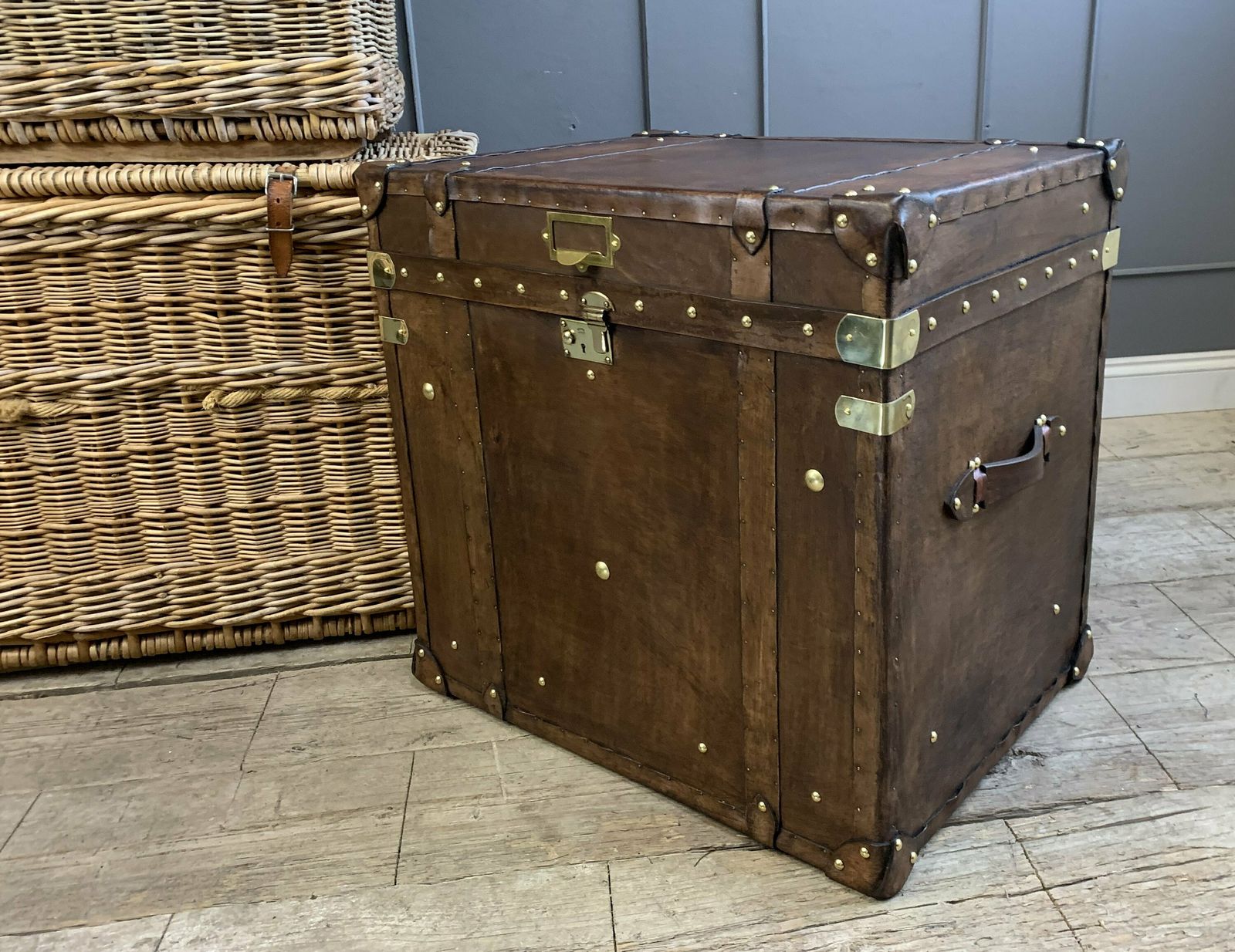 End Table Occasional Side Table In A Colonial English Travel Trunk Style photo vinterior