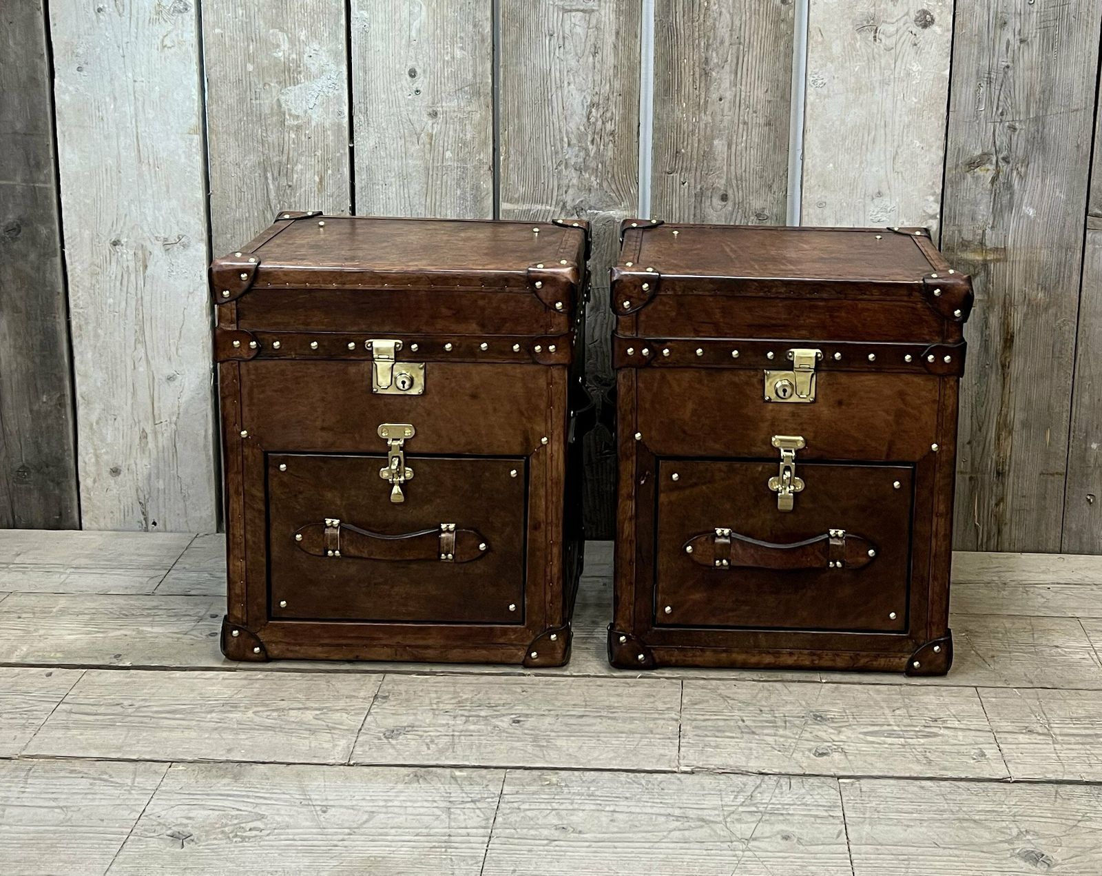 Pair Of Matching Hand Dyed Bridle Leather Occasional Side Table Trunks Vanities Night Stands Trunks Bedroom Furniture photo 1379.0