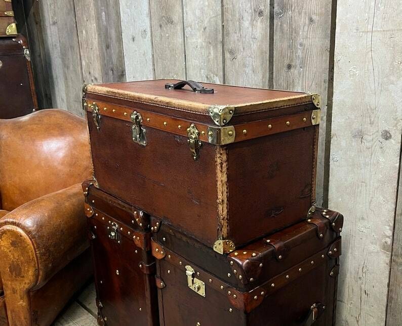 Antique French Luxury Shoe Trunk Chest Travel Luggage photo Furniture