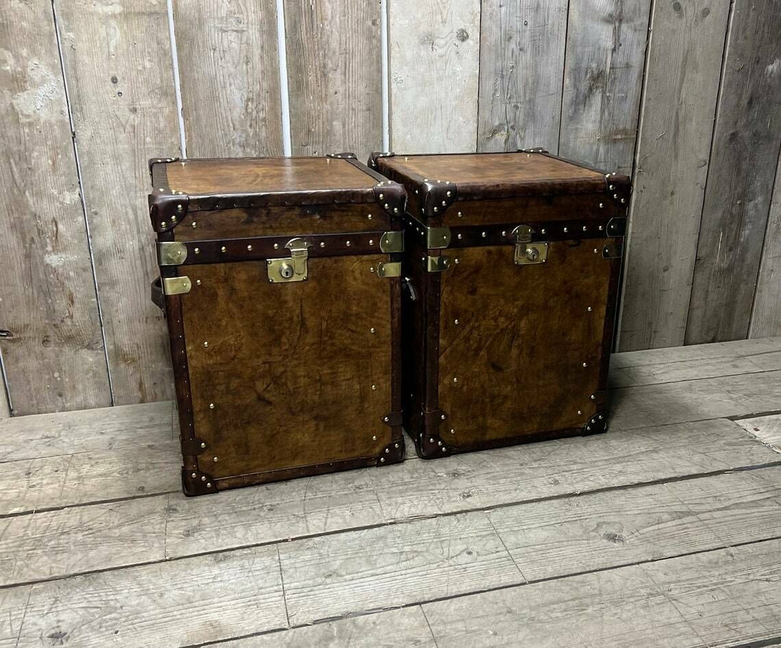 Hand Made Hand Dyed English Leather Traditional Travel Trunks Hone Decor End Tables photo 1379.0