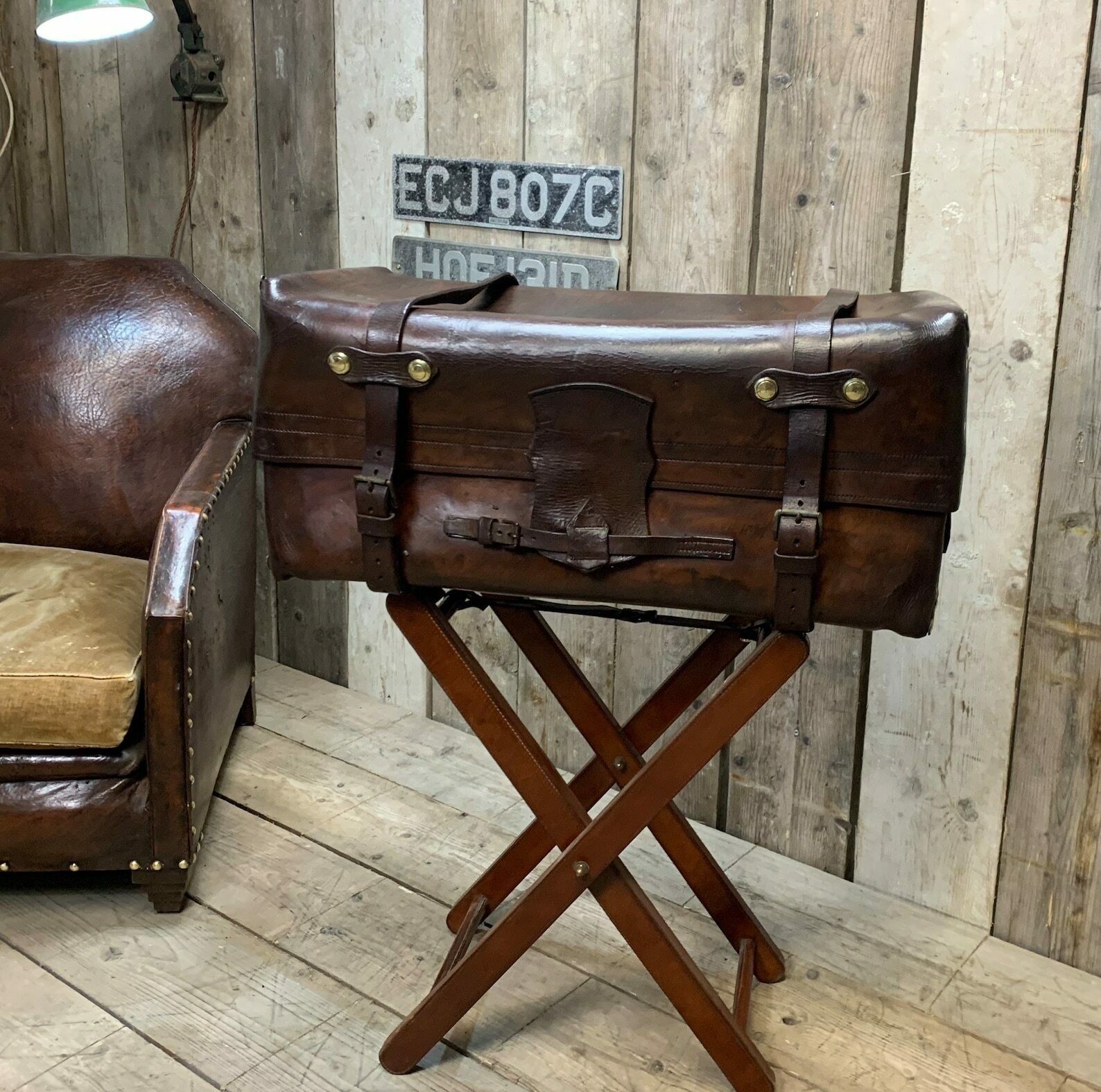 Victorian Solid Leather Antique Portmanteau Travel Trunk photo 915.0