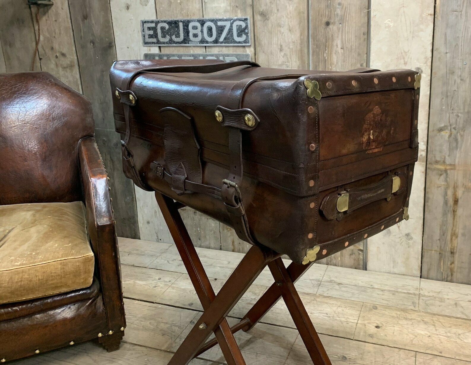 Victorian Solid Leather Antique Portmanteau Travel Trunk photo vinterior