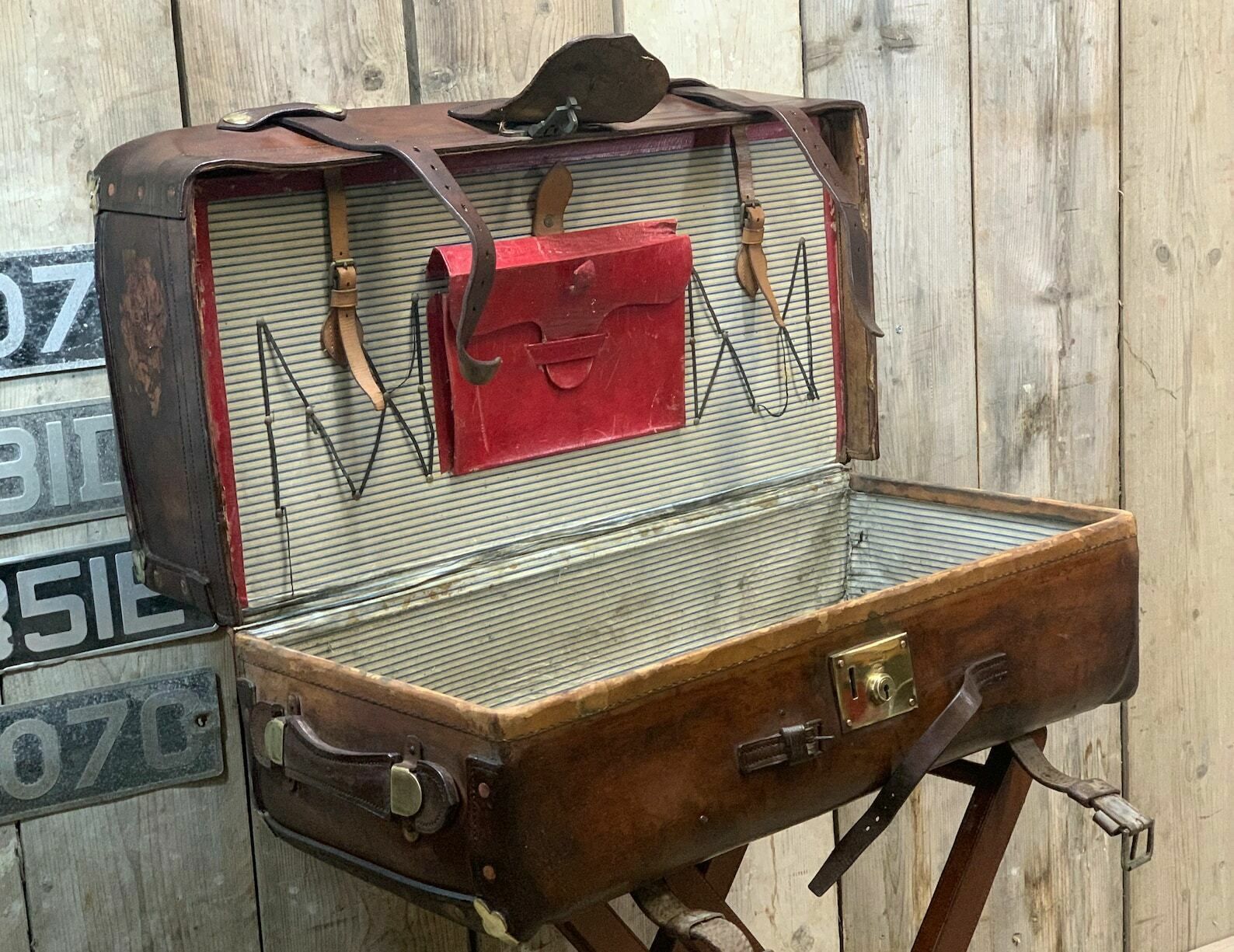 Victorian Solid Leather Antique Portmanteau Travel Trunk photo buy