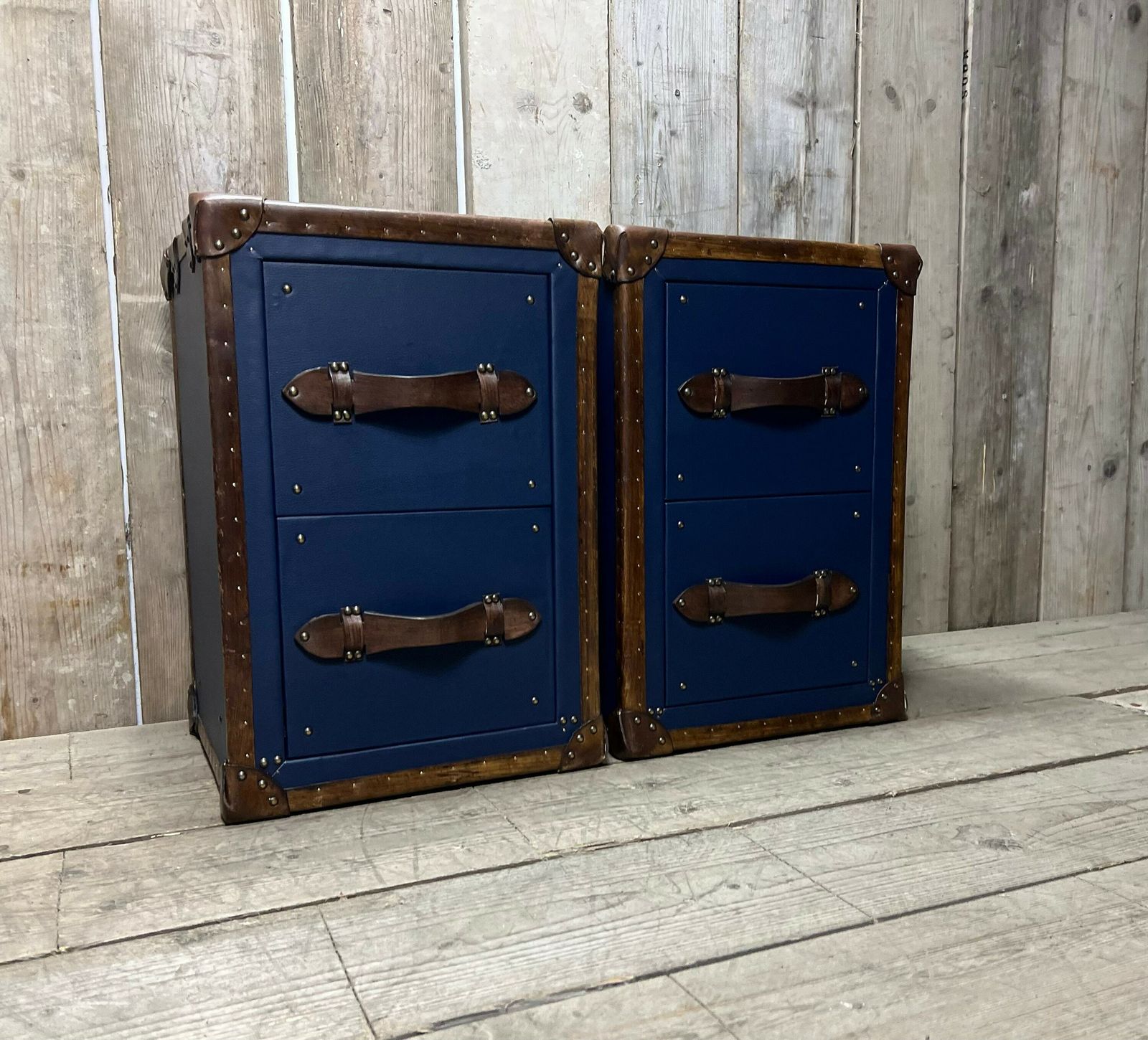 Bedroom Side Tables Draw Set In Pebble Blue English Handmade photo for sale