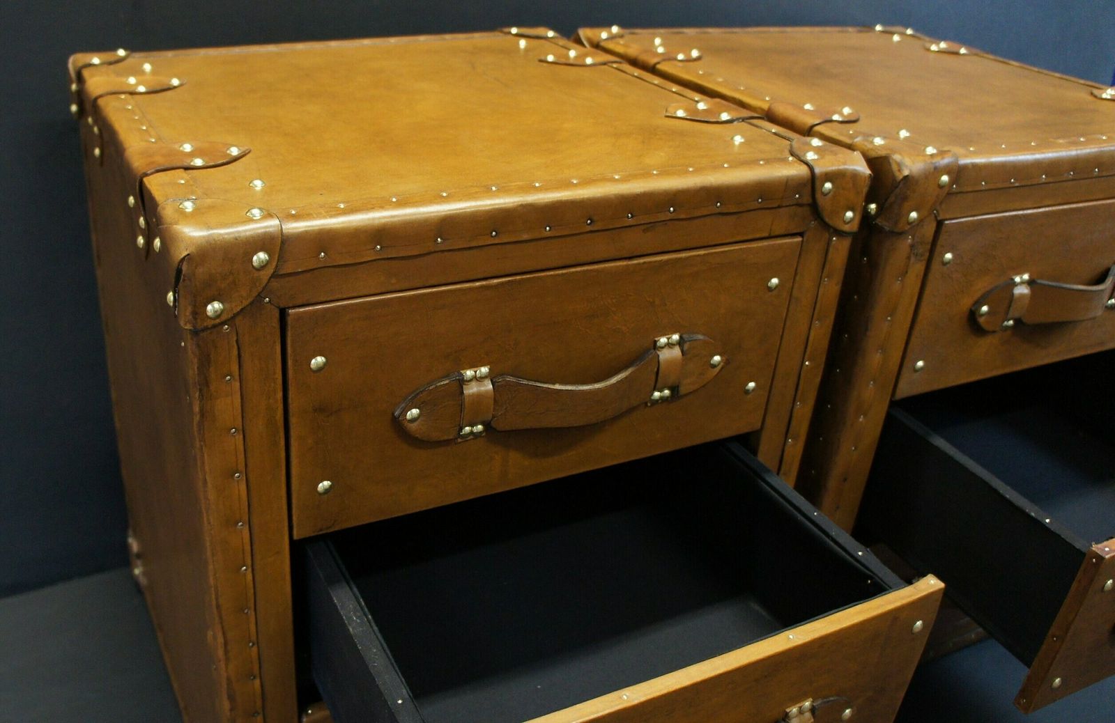 Pair Of Luxury Leather 3 Draw Nightstands In London Tan Nightstands Vanities Bedroom Furniture photo Furniture