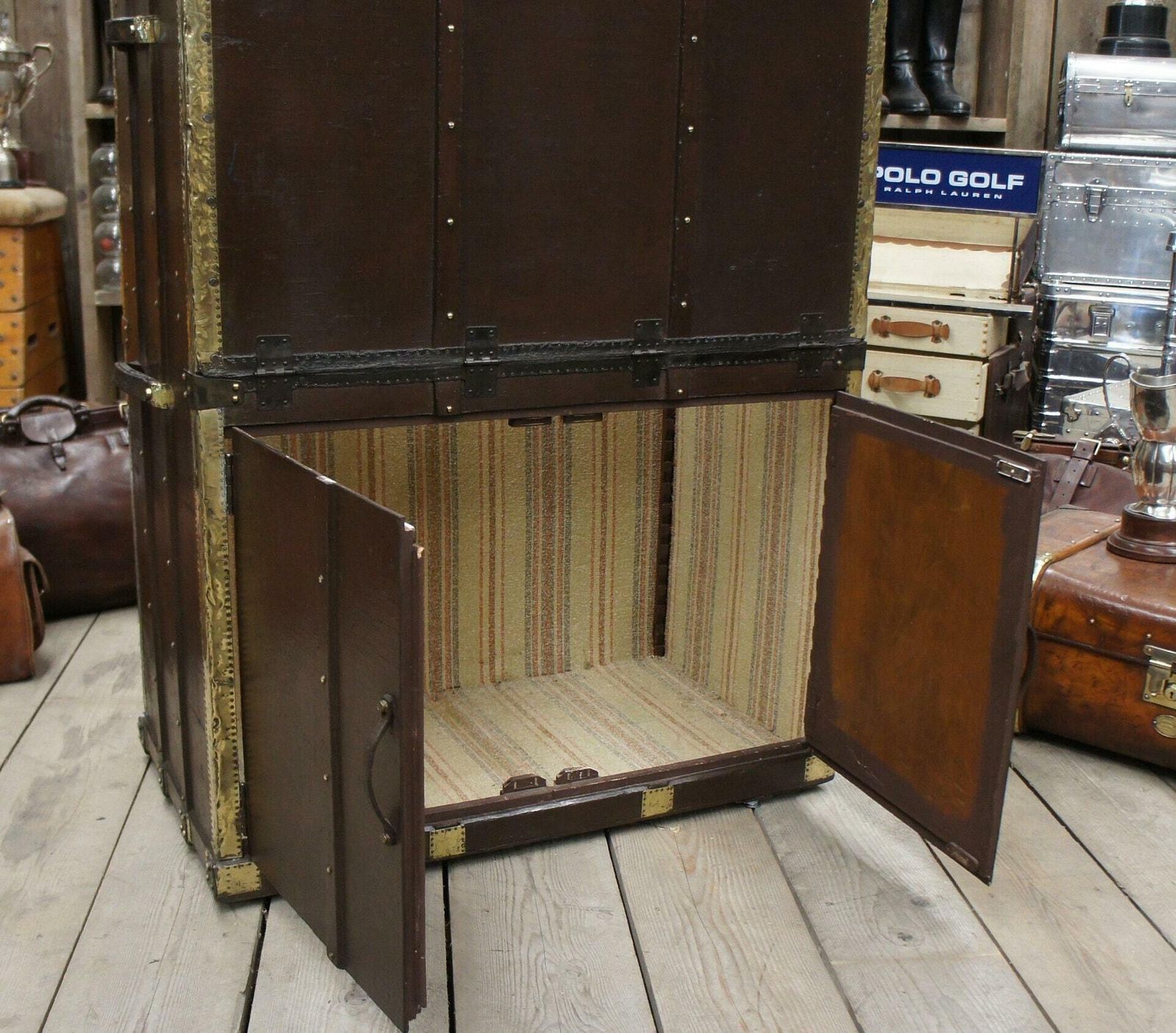 photo furniture 1920s Large Antique Garment Gown Trunk Brass Bound Reception Furniture