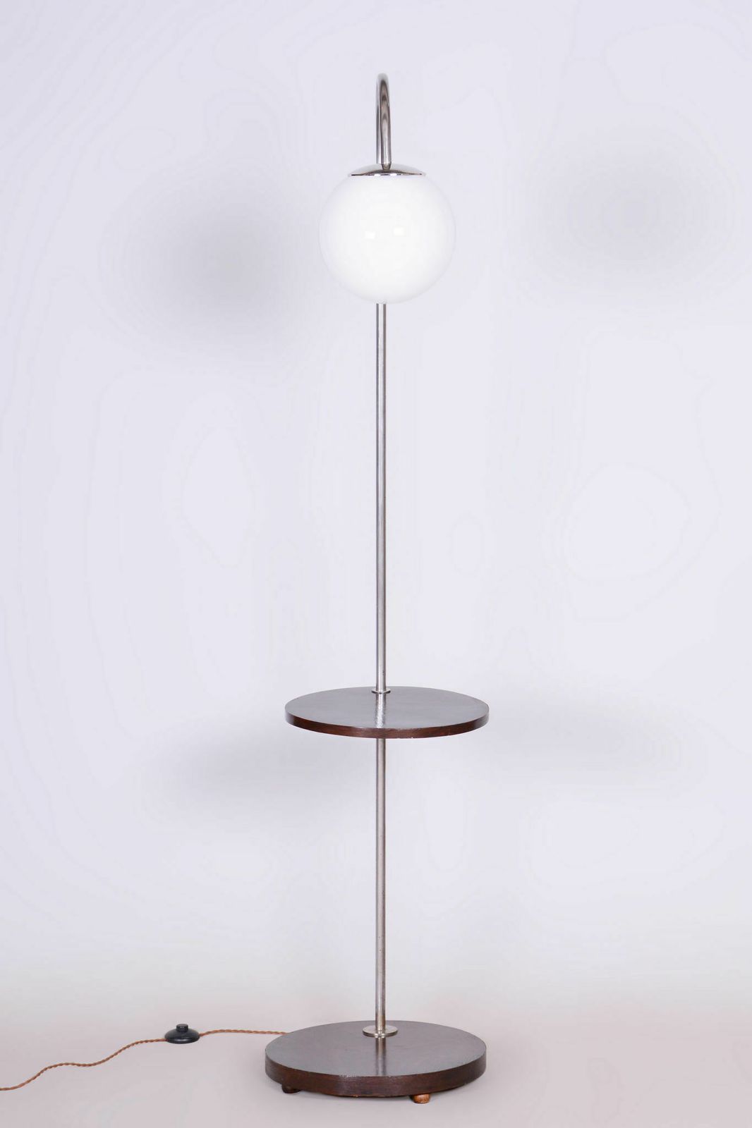 Restored Bauhaus Floor Lamp, New Electrification, Beech, Chrome, Architect Hana Kucerova Zaveska, Czechia, 1930s photo for sale