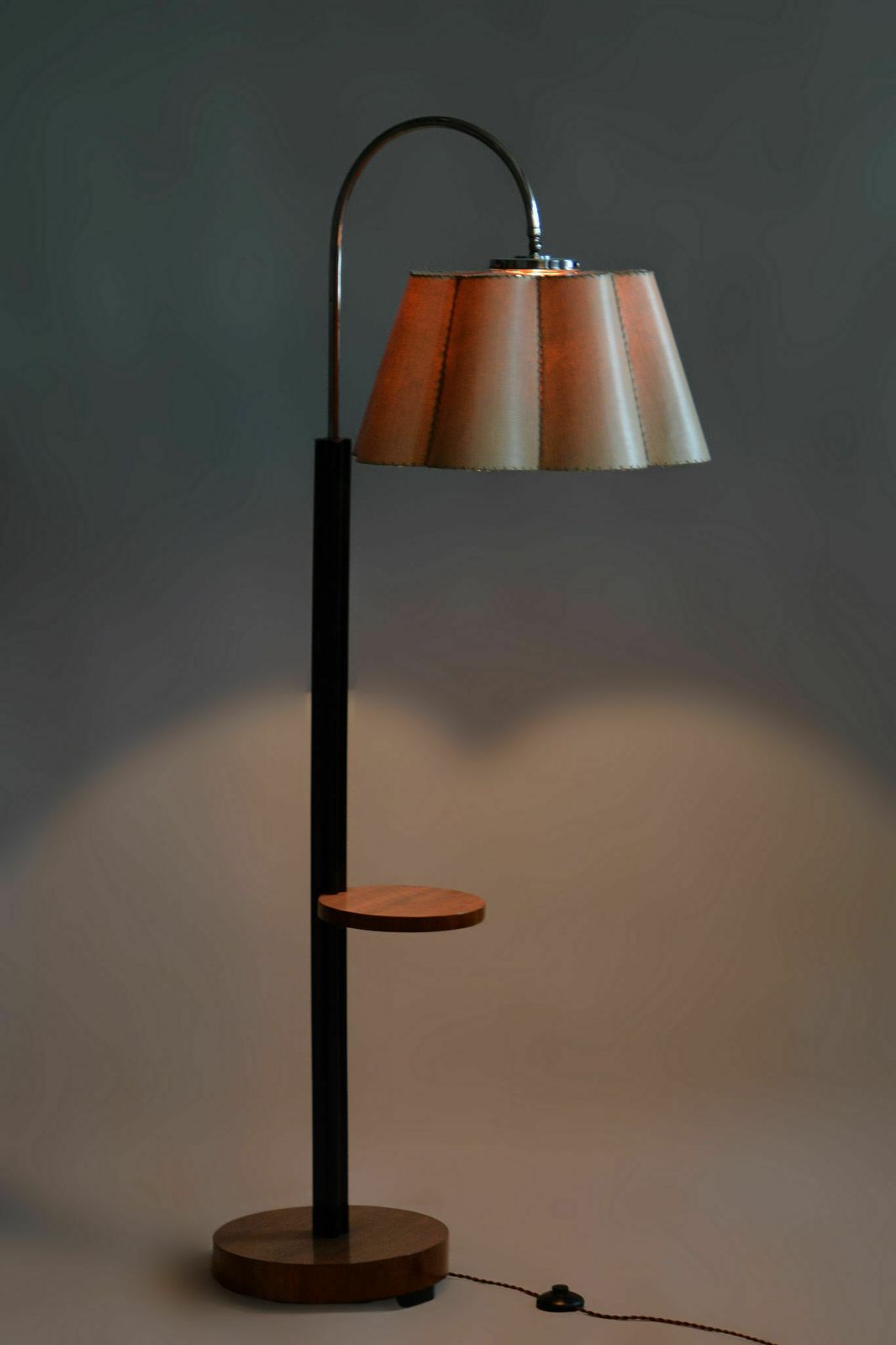 Restored Artdeco Floor Lamp, J. Halabala, Up Zavody, New Lacquer, New Electrification, Walnut, Oak, Czechia, 1930s photo for sale