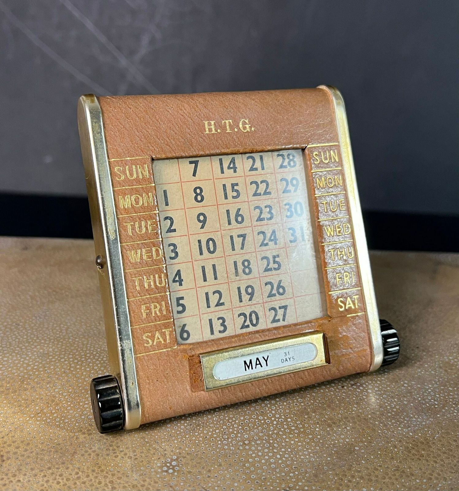 Luxury Antique Leather Executives Calendar By Aspey London Desk Top Home Furnishing photo for sale