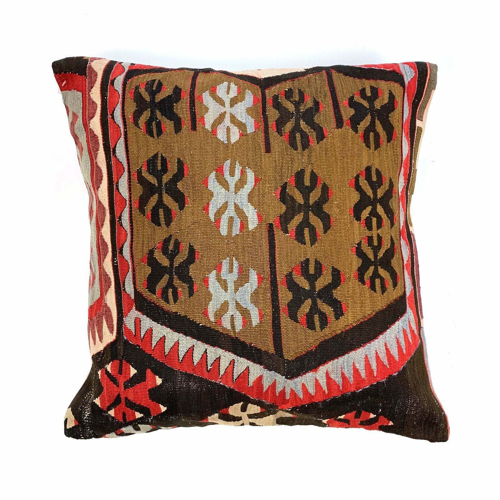 Vintage Kilim Cushion Cover 60x60 Cm Square Wool Kelim Pillow Moroccan Decor
