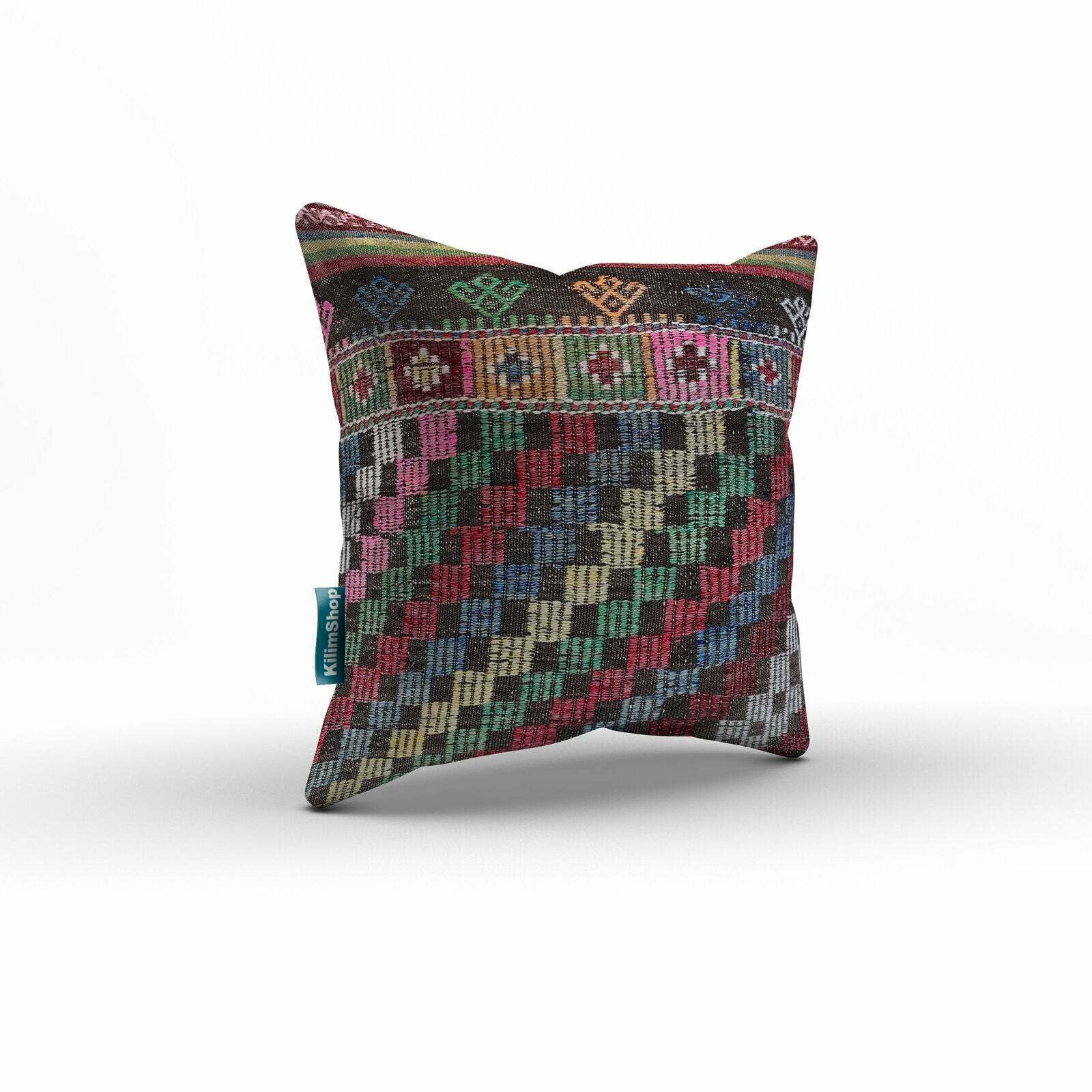 Turkish Kilim Cushion Cover 60x60 Cm Square Wool Kelim Pillow Moroccan  66398 photo for sale
