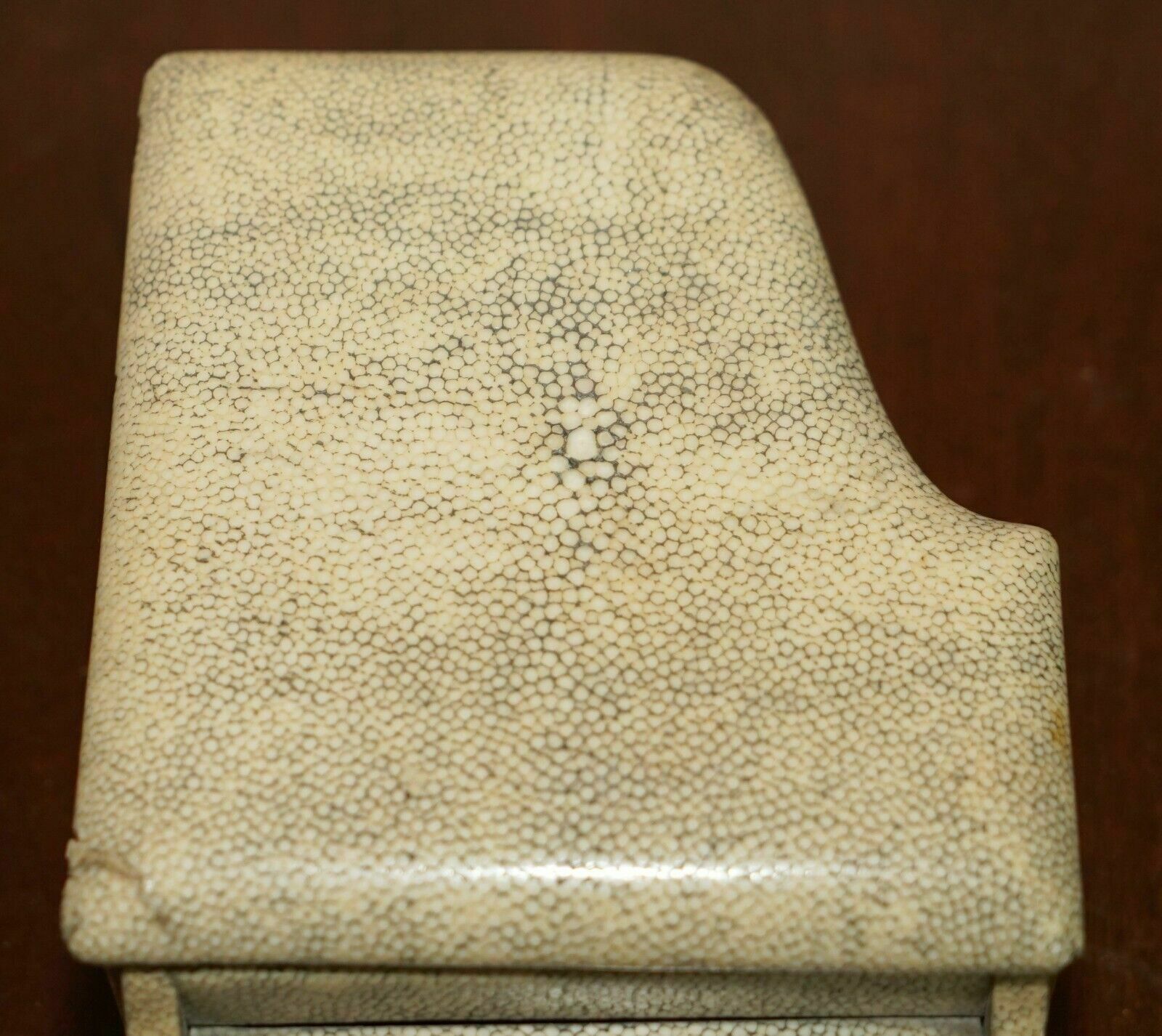 photo for sale Super Rare Antique Shagreen (Shark Skin) Burr Walnut Musical Jewellery Piano Box
