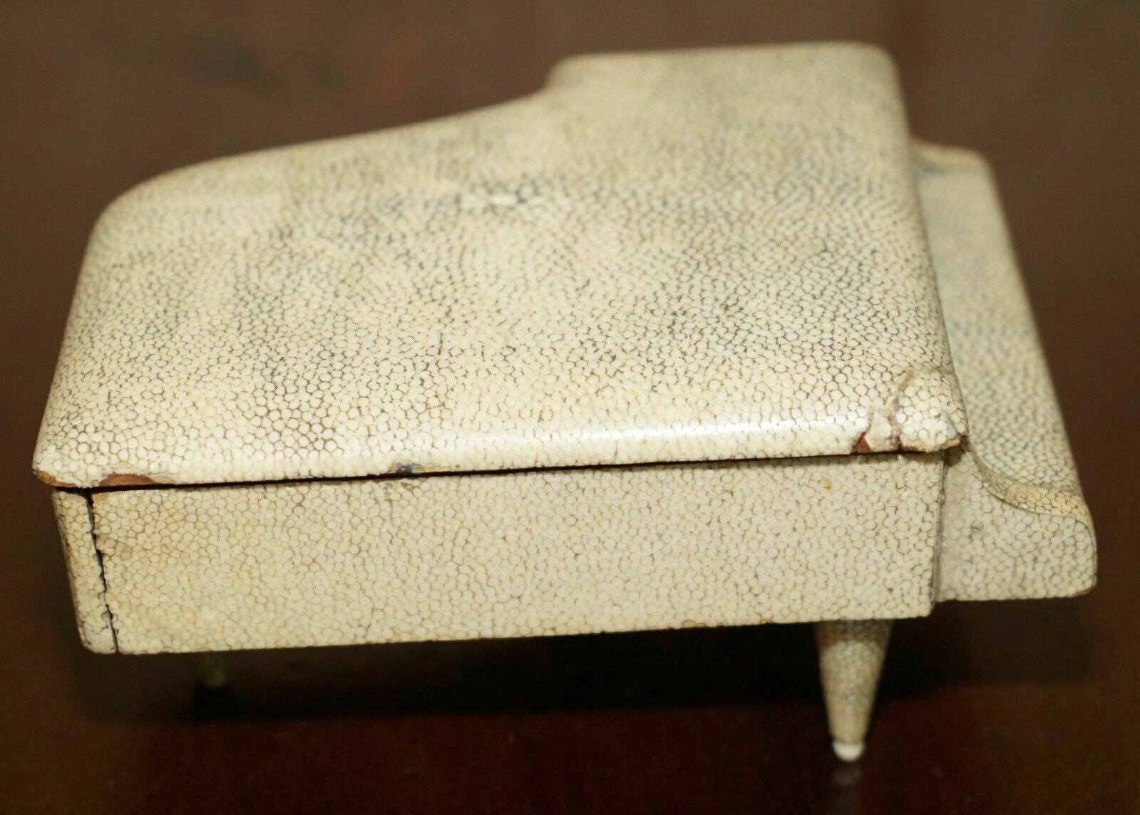 2850.0 Super Rare Antique Shagreen (Shark Skin) Burr Walnut Musical Jewellery Piano Box photo