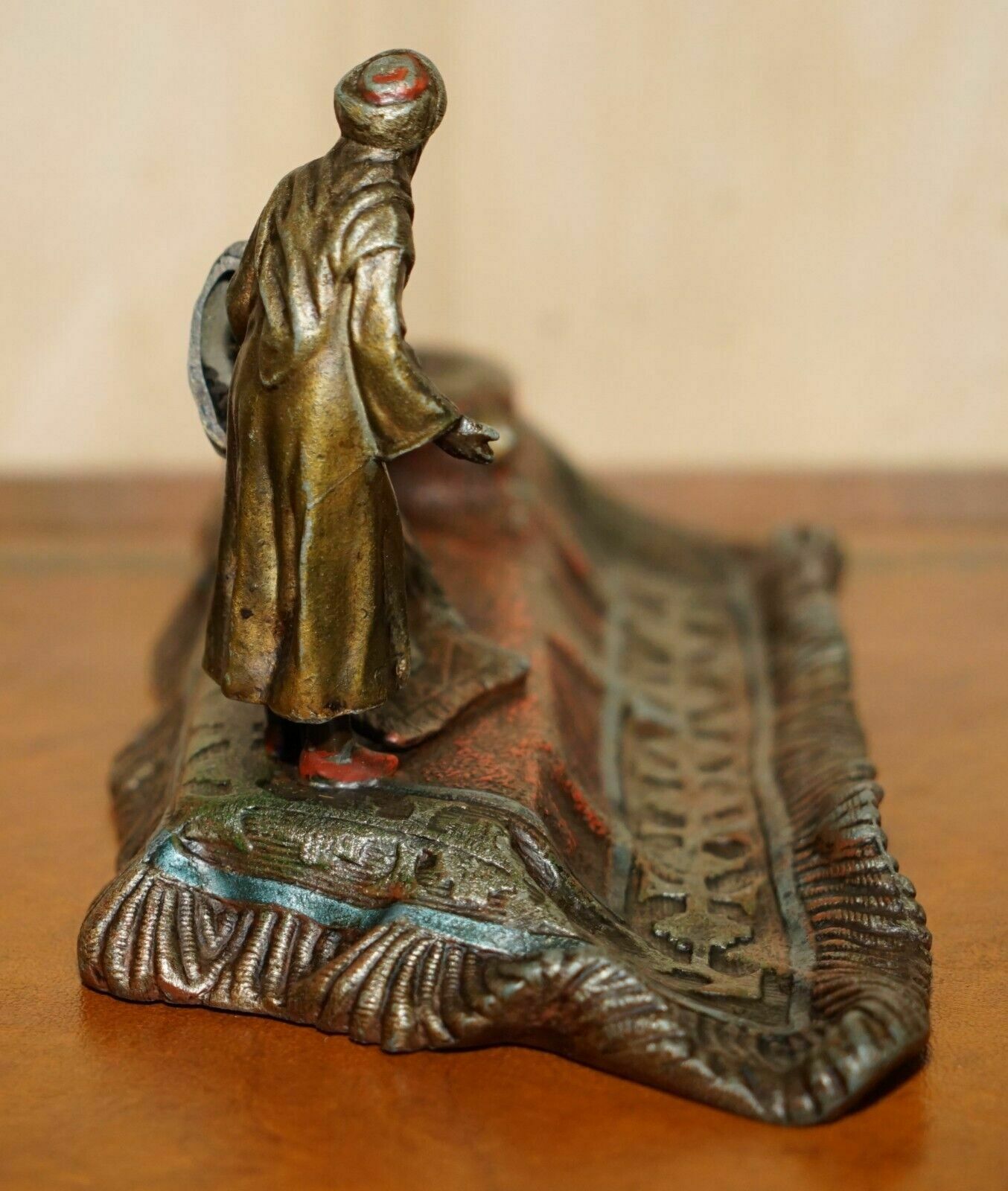 photo buy Austrian Cold Painted Bronzed Carpet Seller Ink Stand After Franz Bergman
