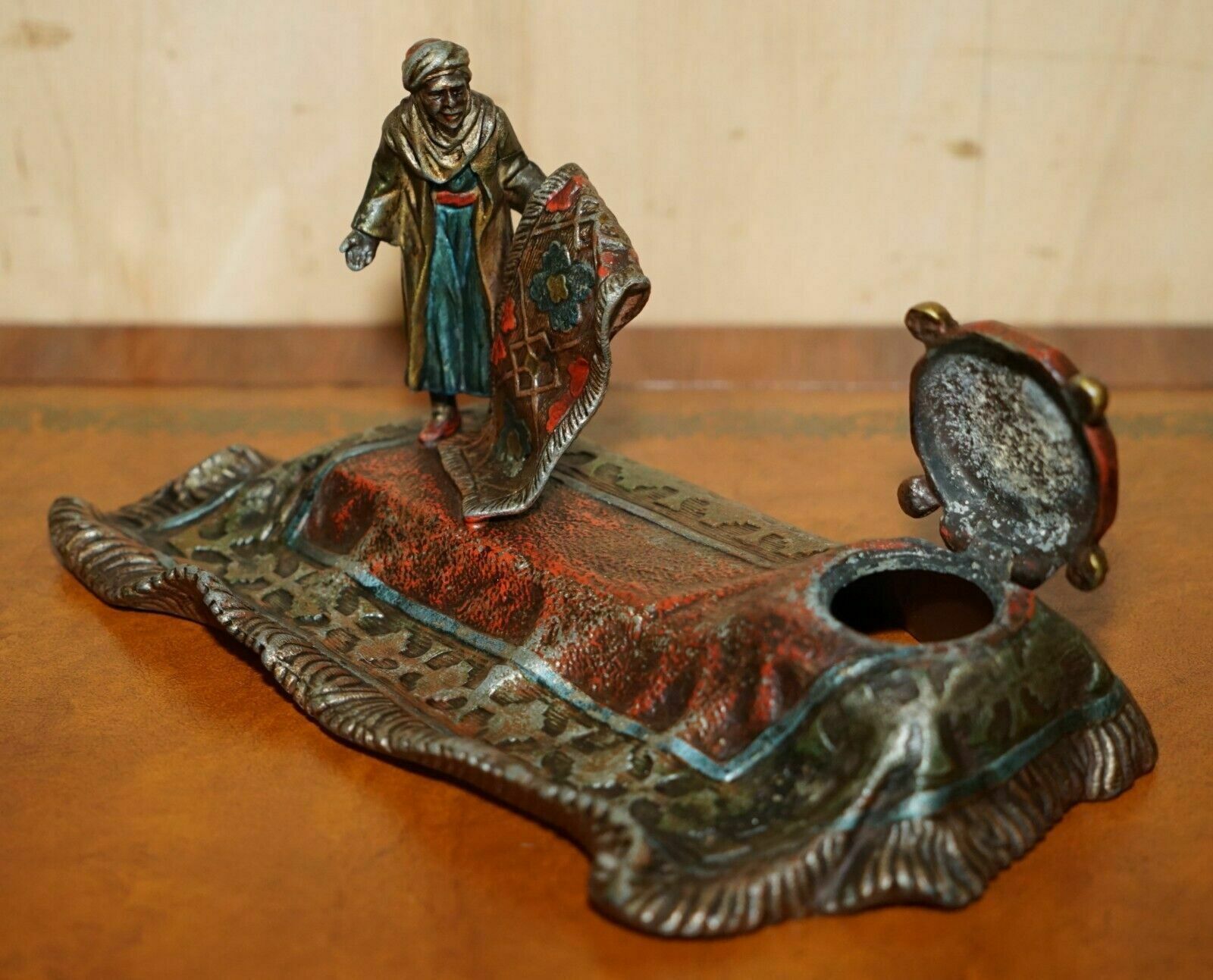 photo vintage Austrian Cold Painted Bronzed Carpet Seller Ink Stand After Franz Bergman