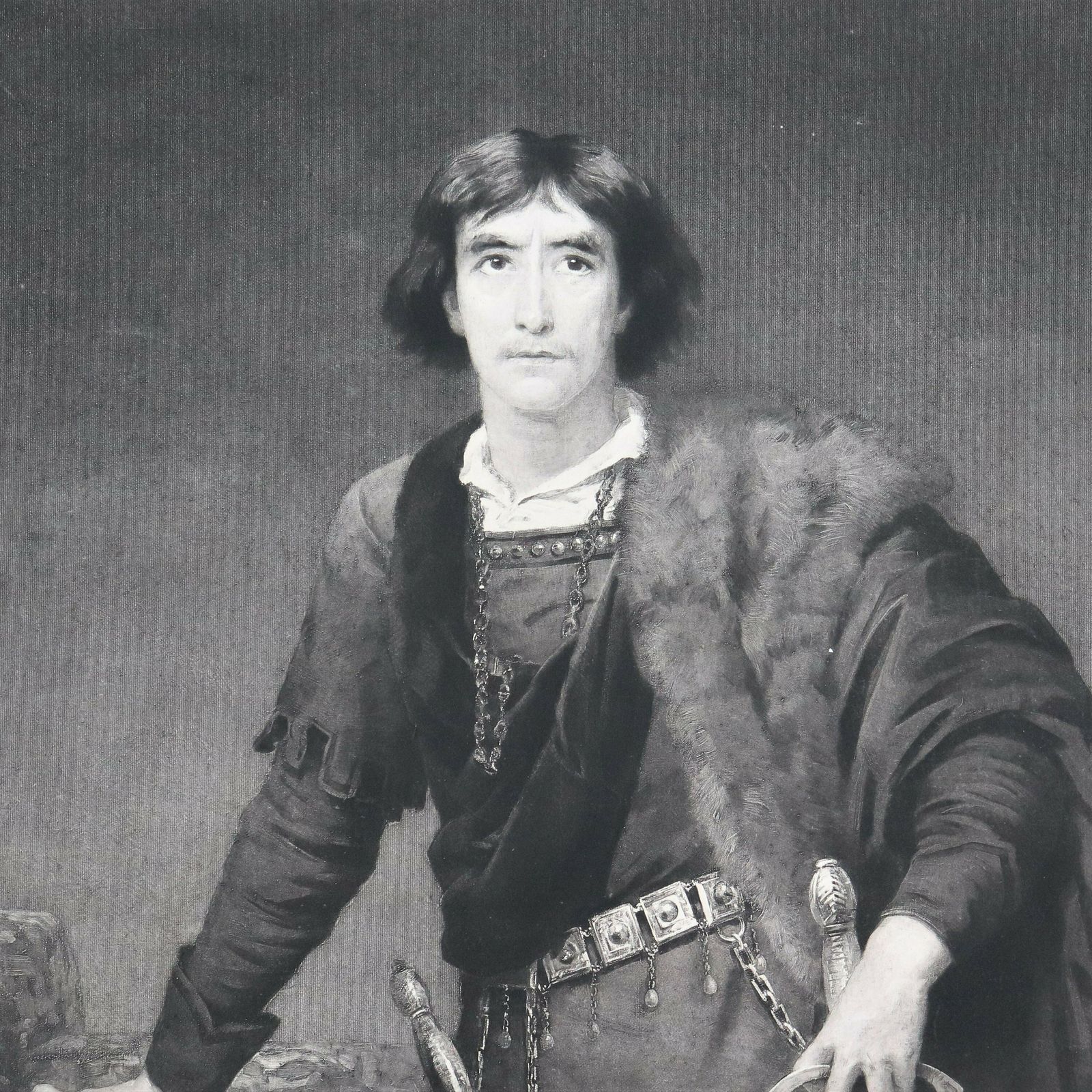 Irving As Hamlet Photogravure After A Painting By Edwin Lon Signed In Pencil By Edwiin Long. Antique Hamlet Intaglio Print.