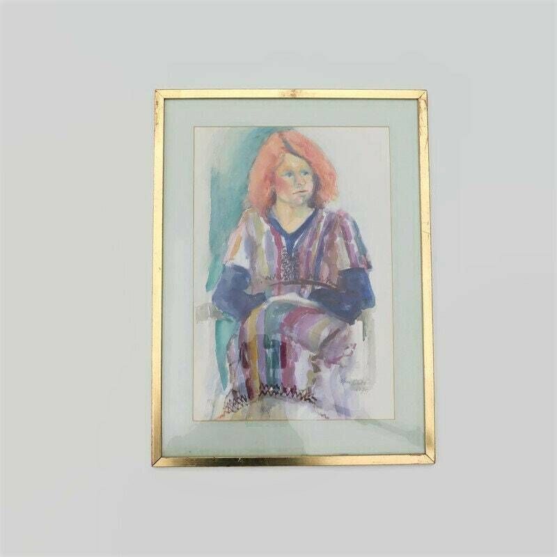 Large Mid Century Watercolour Painting Of A Lady ,Signed Ann Blake 1975 H 22'' .