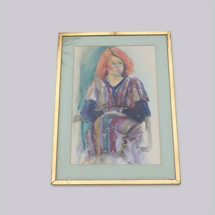 Large Mid Century Watercolour Painting Of A Lady ,Signed Ann Blake 1975 H 22'' . photo for sale