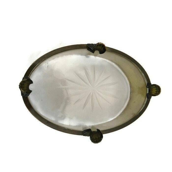 Antique Brass And Cut Glass Bridal Basket  Centrepiece With Engraved Artichokes. photo vintage