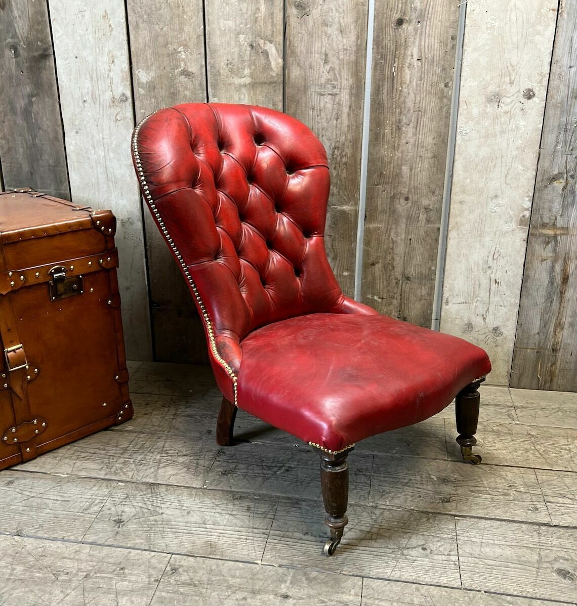 Red Leather Antique Chesterfield Club Chair Home Decor Interiors photo for sale