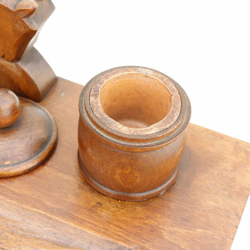 Antique Art Deco Wooden Carved Horses Inkwell Office Decor Art Deco Gift For Office photo vintage