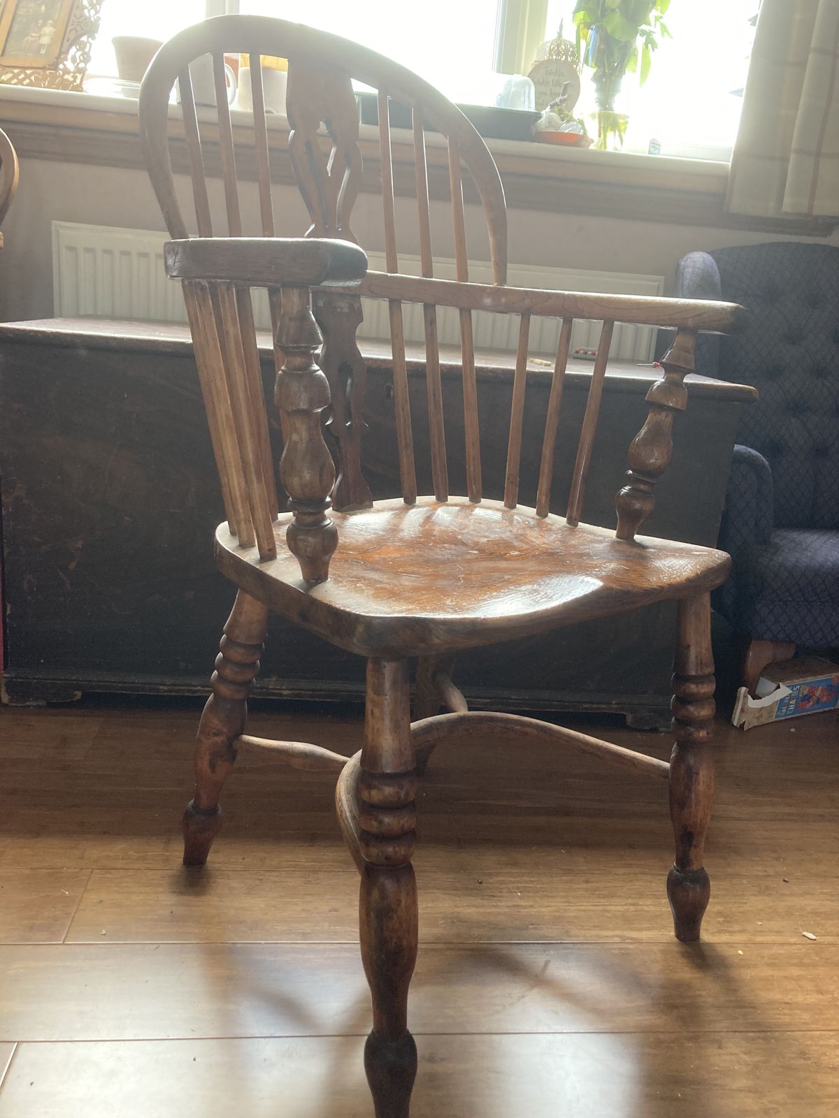 photo for sale Elm Cow Horn Stretcher Windsor Style Chair