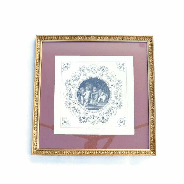 Golden Framed Francesco Bartolozzi After Cipriani Stiple Engraving Of Cherubs  Puti C 1785, Neoclassical Wall Decor.