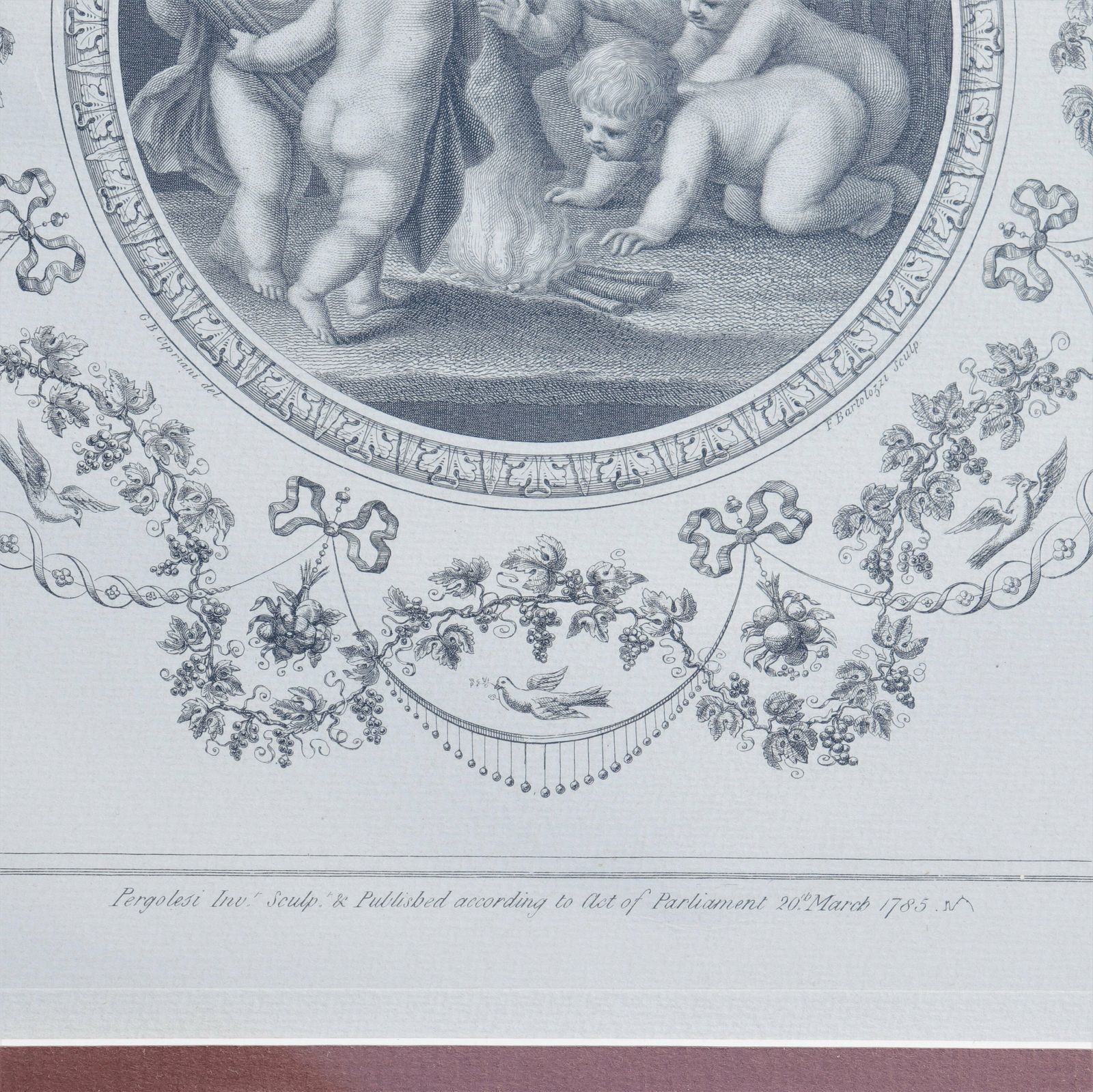 Golden Framed Francesco Bartolozzi After Cipriani Stiple Engraving Of Cherubs  Puti C 1785, Neoclassical Wall Decor. photo for sale
