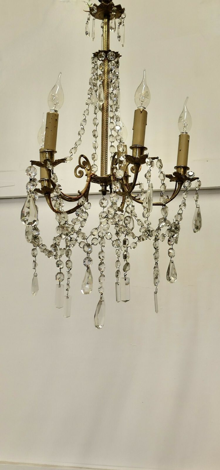 Large French Crystal And Brass 5 Branch Chandelier photo buy