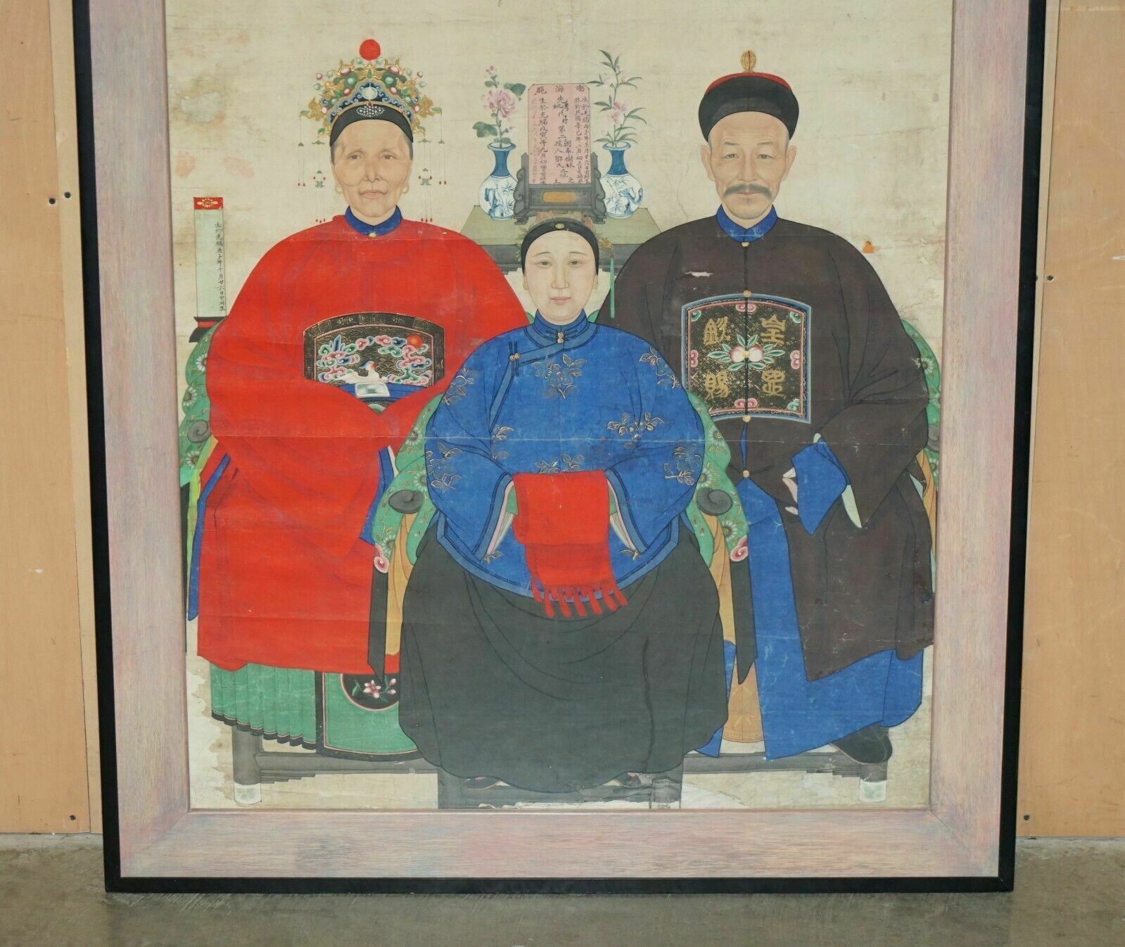 photo for sale Extra Large 162x113cm Antique Chinese Ancestral Portrait With Lovely Black Frame